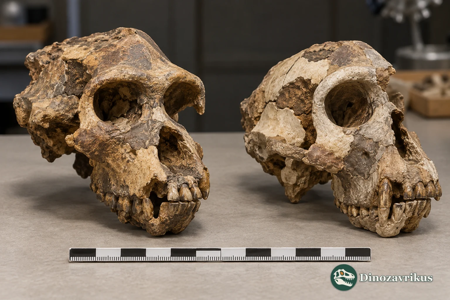 Illustrative comparison of incomplete fossil papionin crania