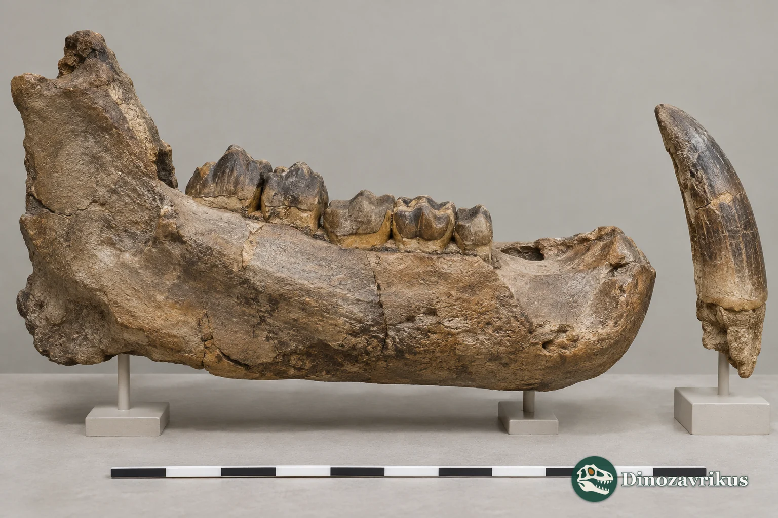 Illustrative jaw and separate canine of an astrapothere