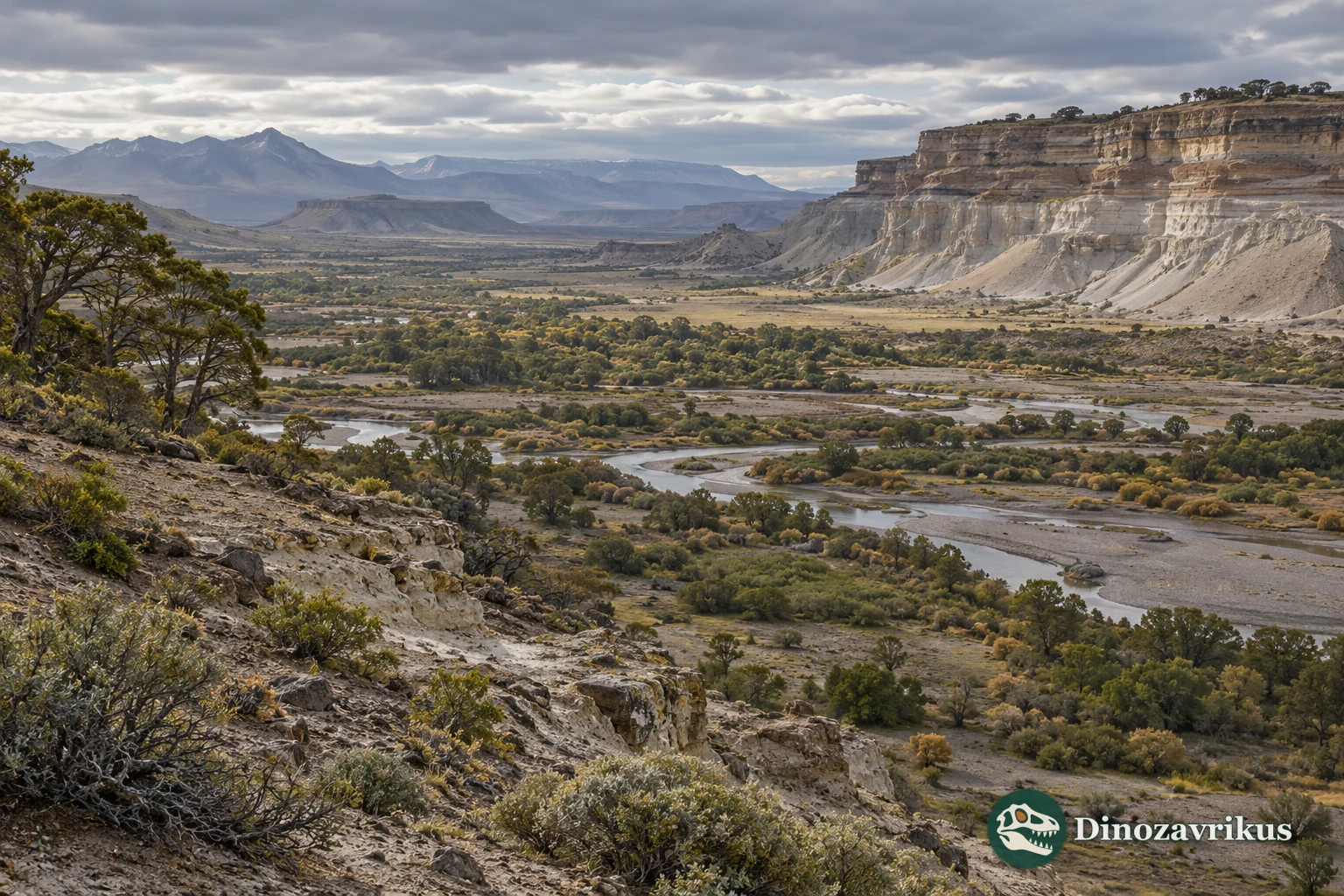 Artistic reconstruction of a Paleogene South American river plain