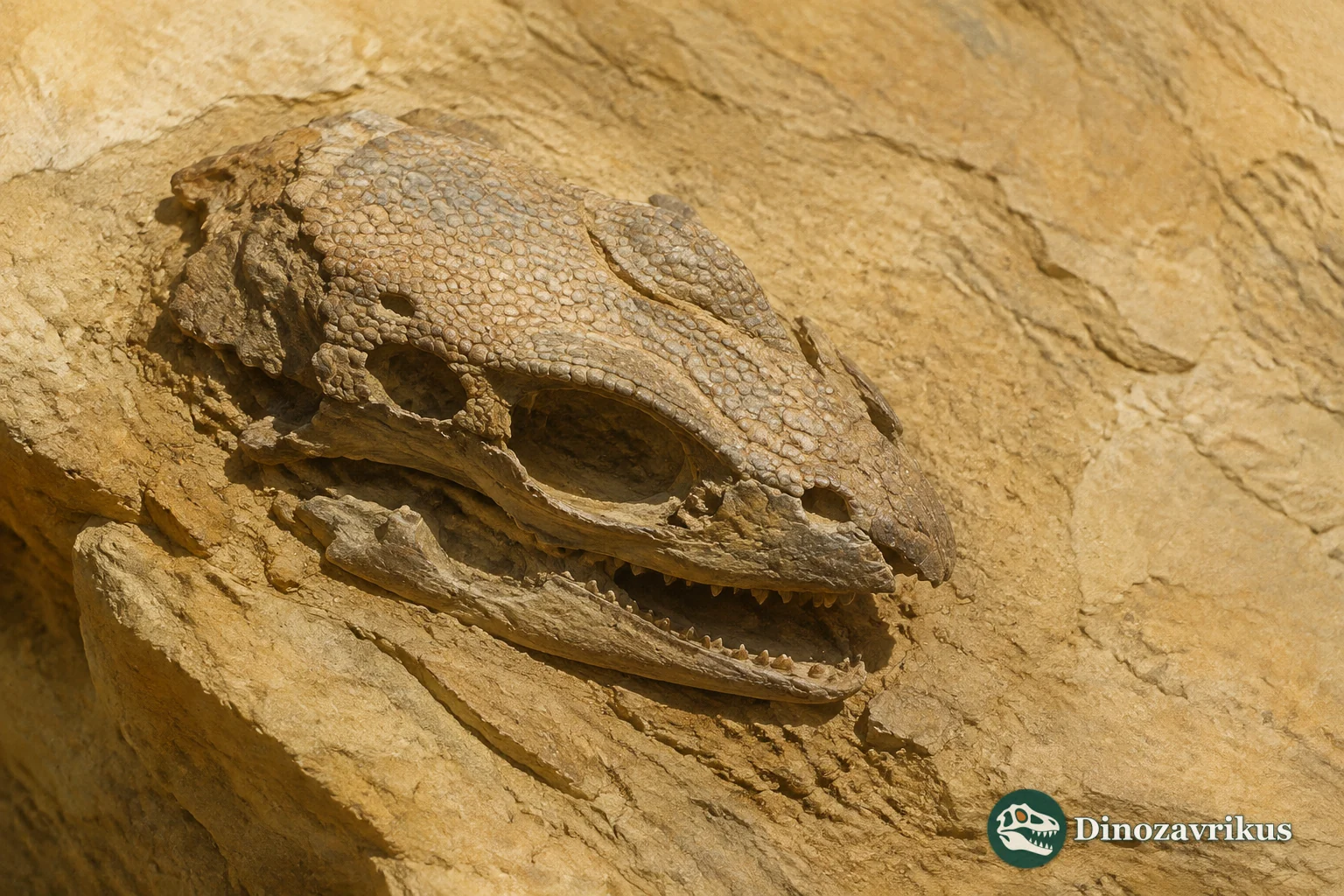 Fragmentary skull of Parviderma inexacta with a rough, ornamented skull roof