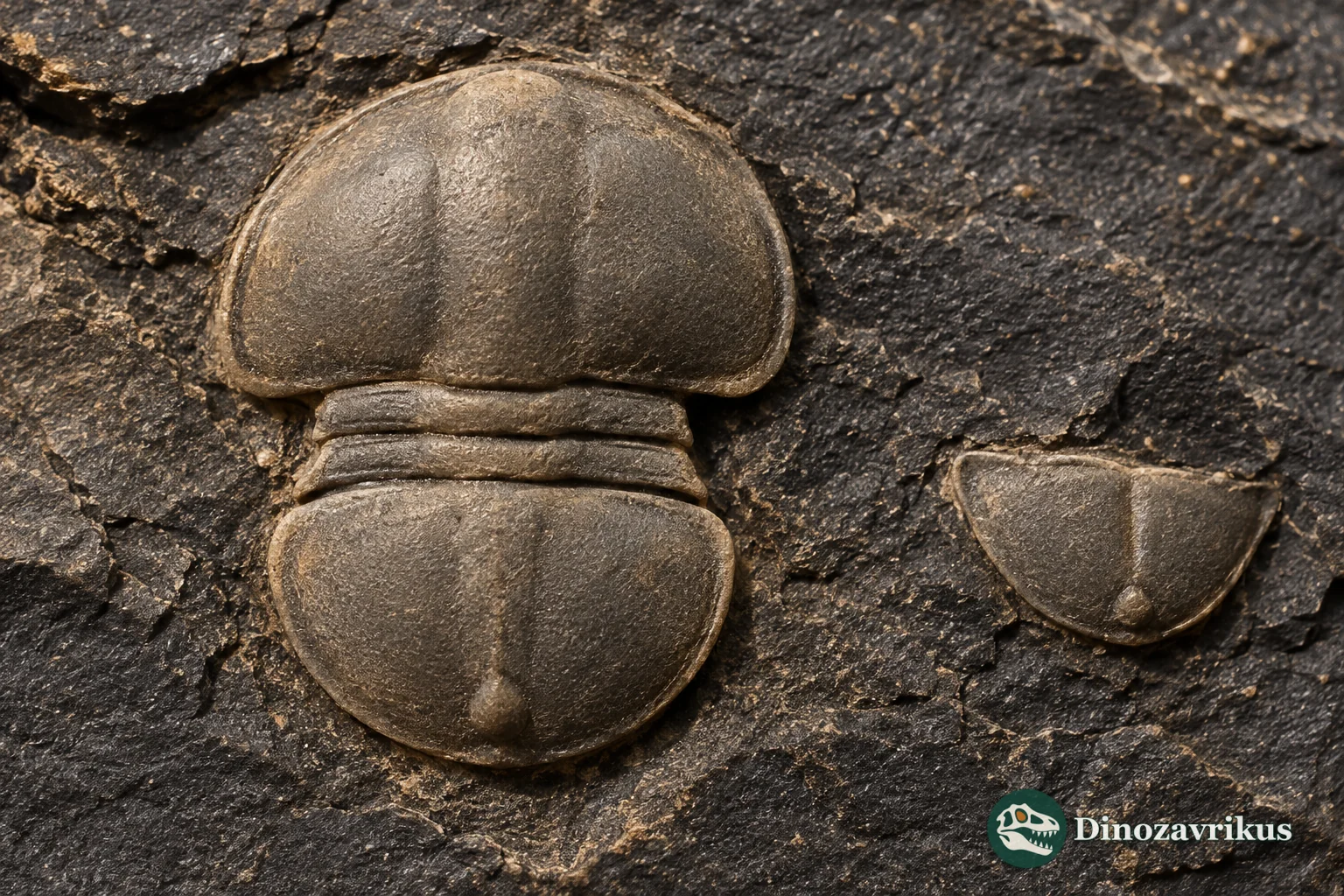 Small Peratagnostus agnostoid with two subdued semicircular shields and a very short axial ridge on Cambrian shale