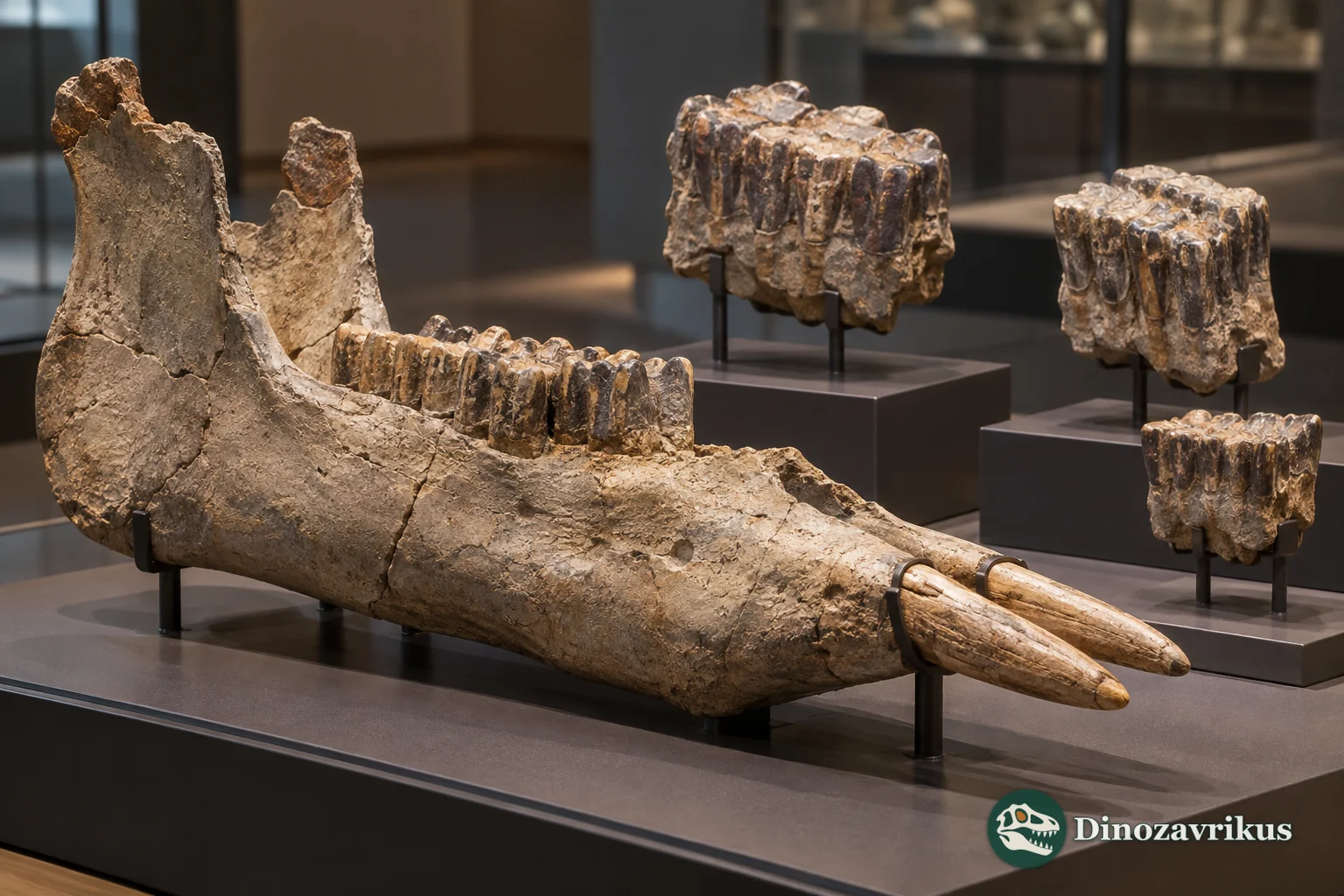 Illustrative early proboscidean jaw and teeth