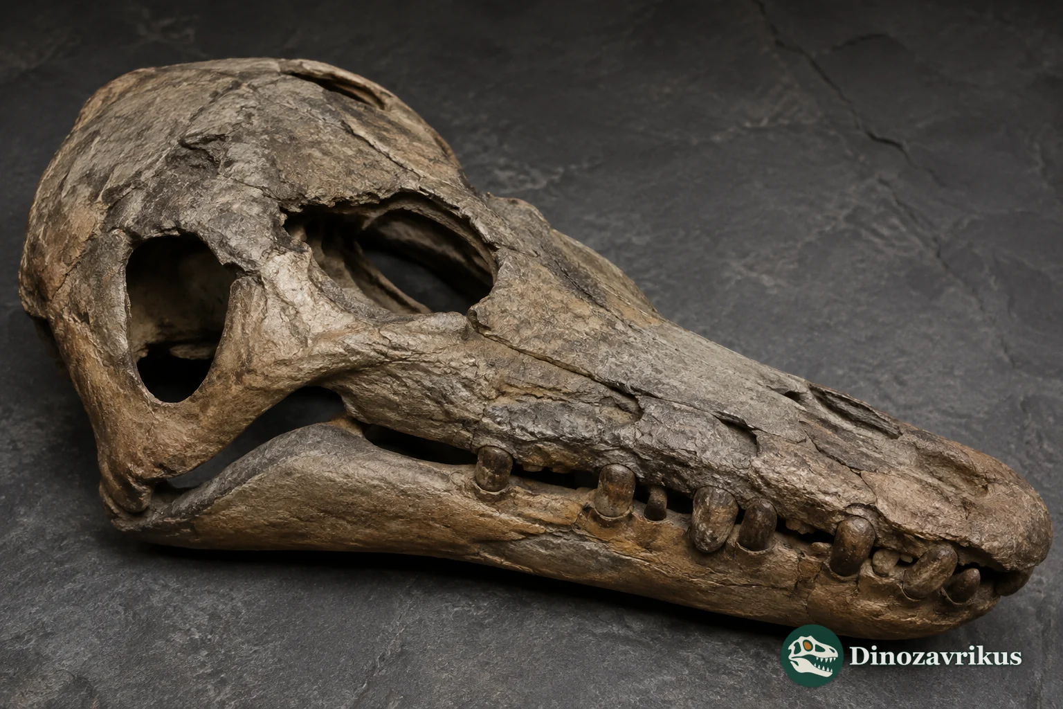 Fossil skull of Phosphatosaurus showing robust teeth