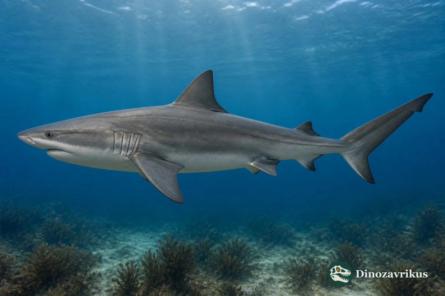 A cautious reconstruction of Physogaleus swimming above a warm Paleogene shelf