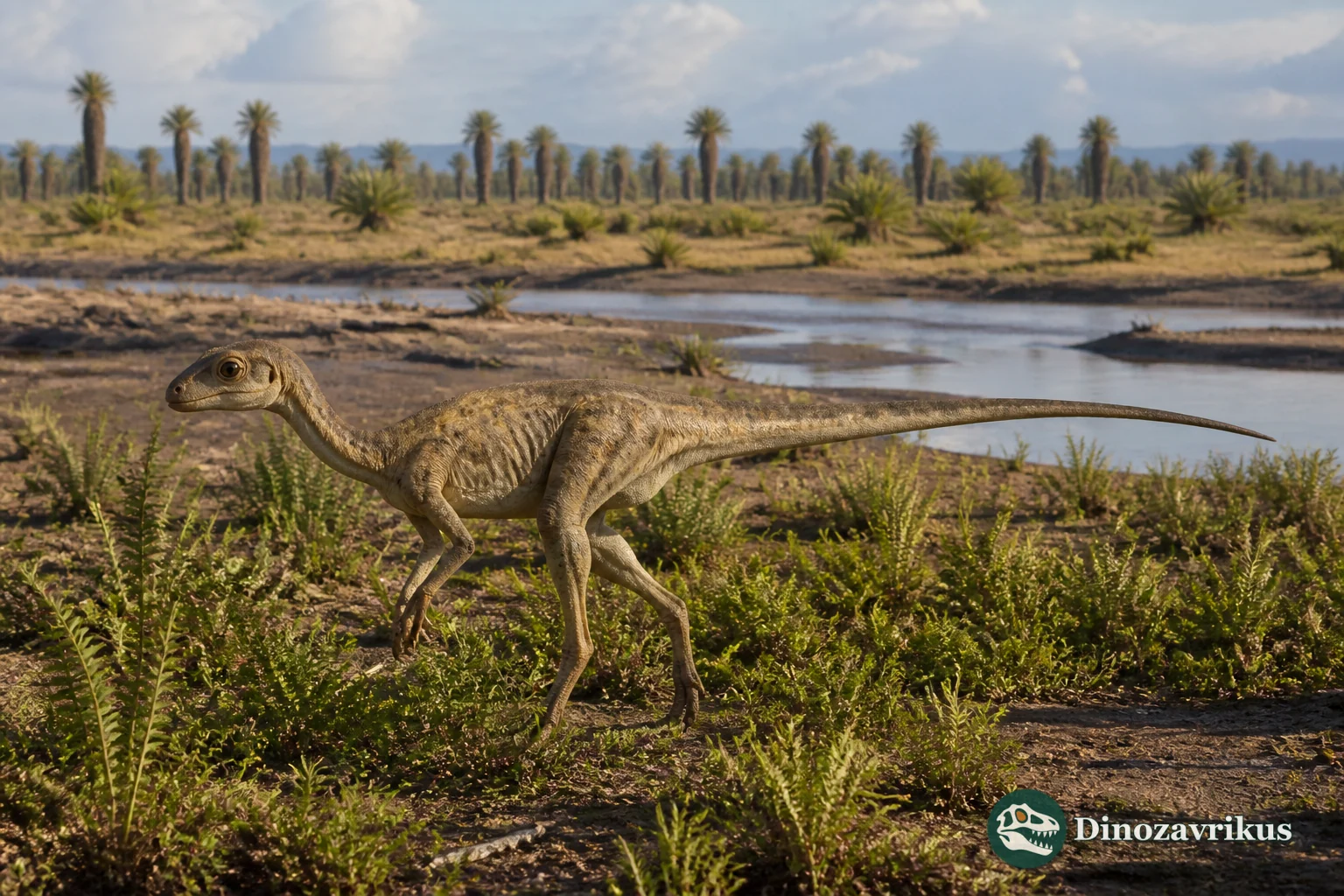Pisanosaurus reconstructed as a small bipedal herbivore in a Triassic floodplain