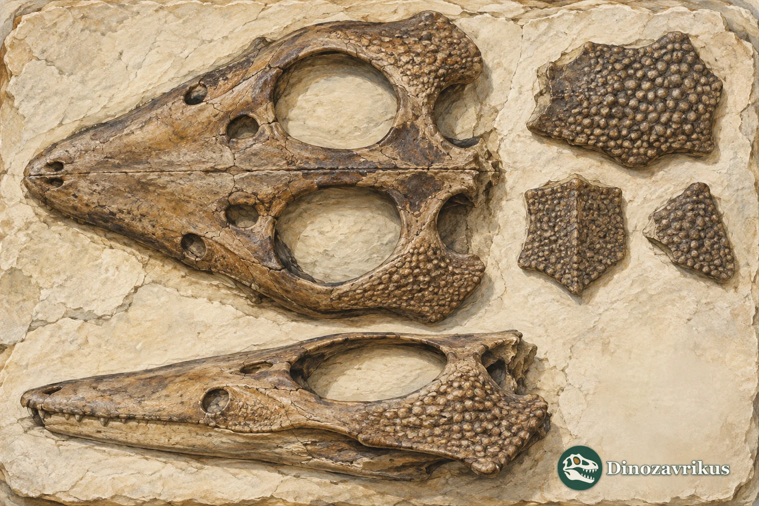 Conceptual Plagiosuchus skull and dermal fossil study