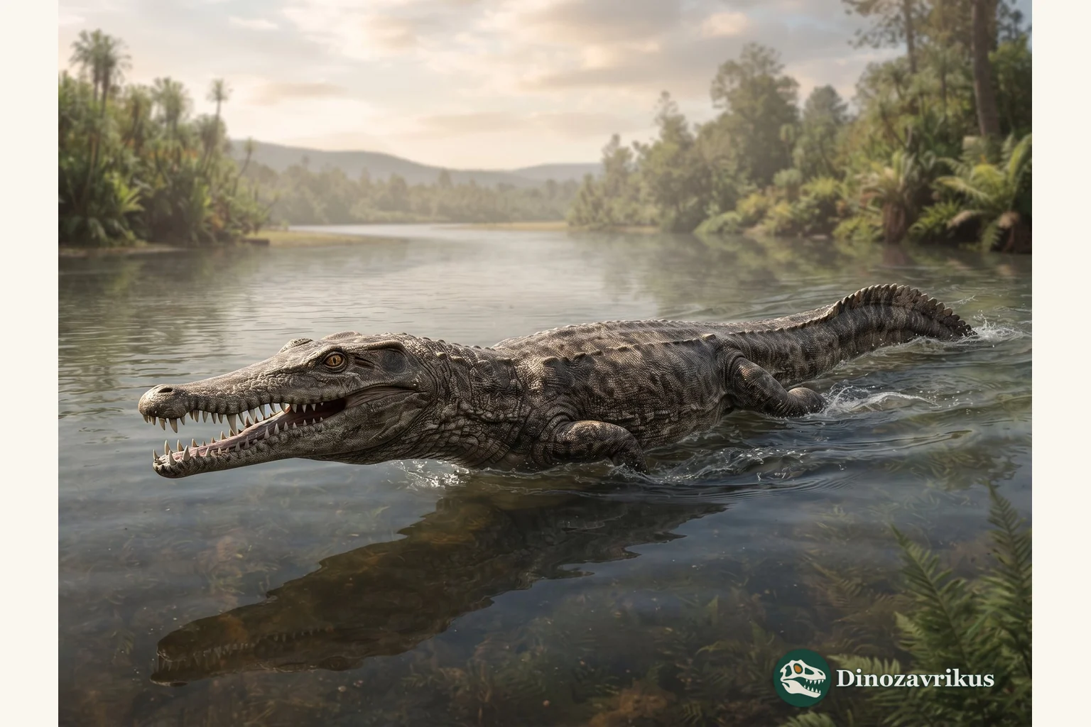 Platyoposaurus reconstructed swimming in a Permian waterway