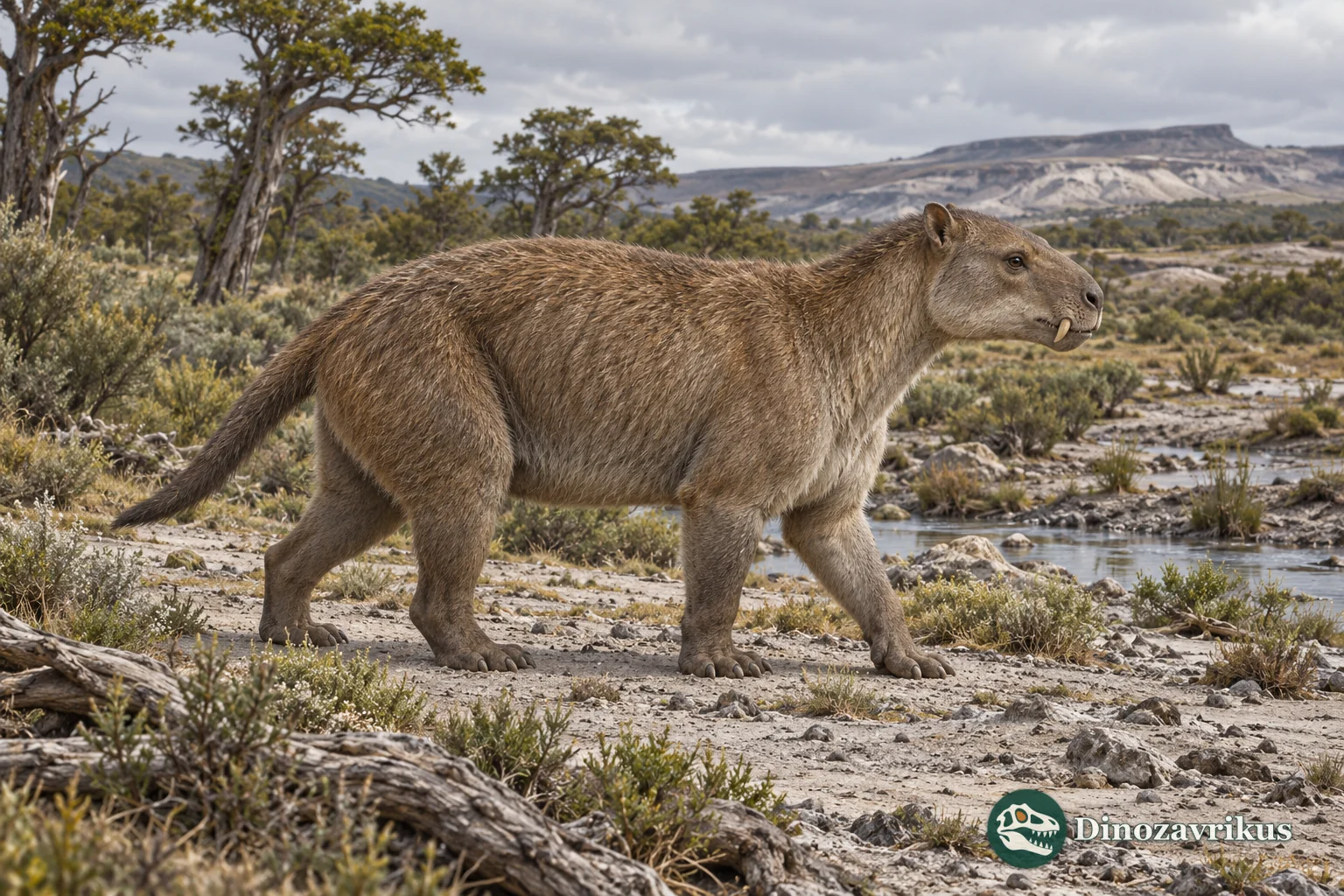 Artistic reconstruction of Pleurostylodon in an Eocene Patagonian landscape