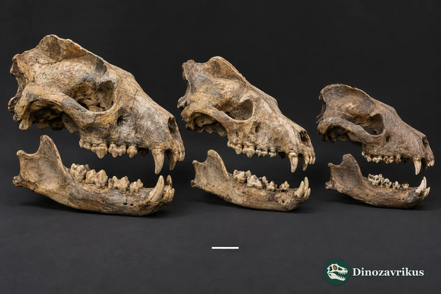 Illustrative comparison of fossil hyena crania and lower jaws