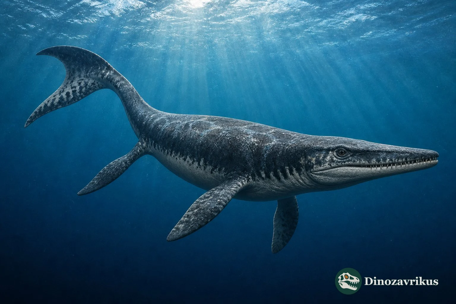 Plotosaurus reconstructed swimming in the Late Cretaceous sea off California