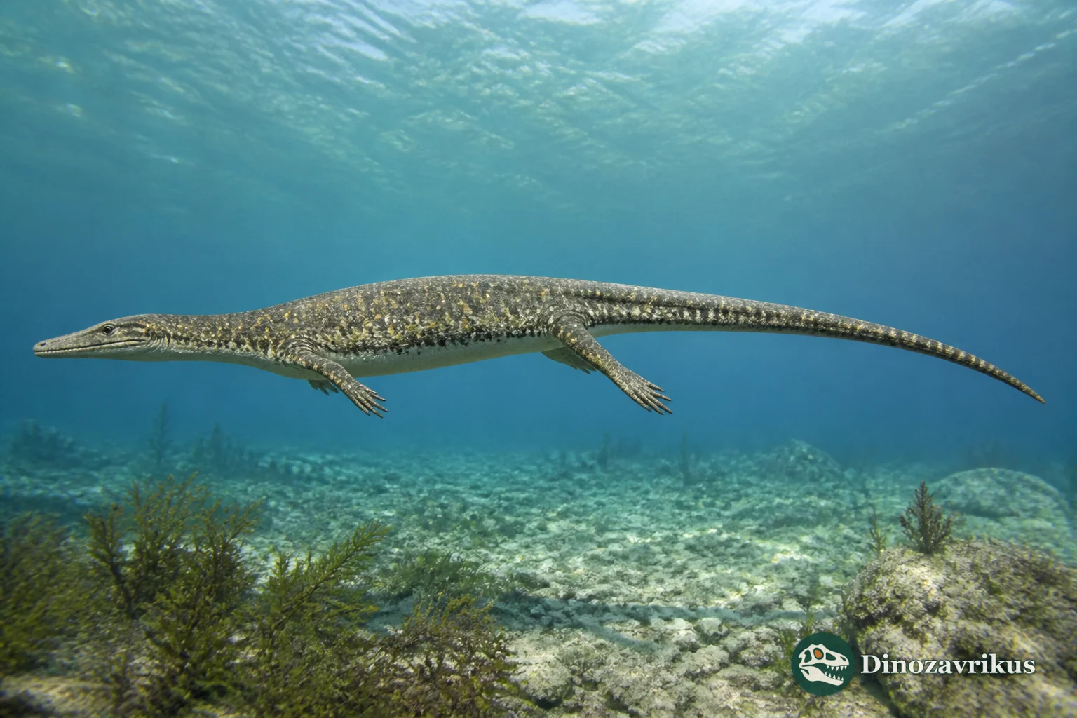 Pontosaurus lesinensis swimming in the Late Cretaceous Adriatic sea