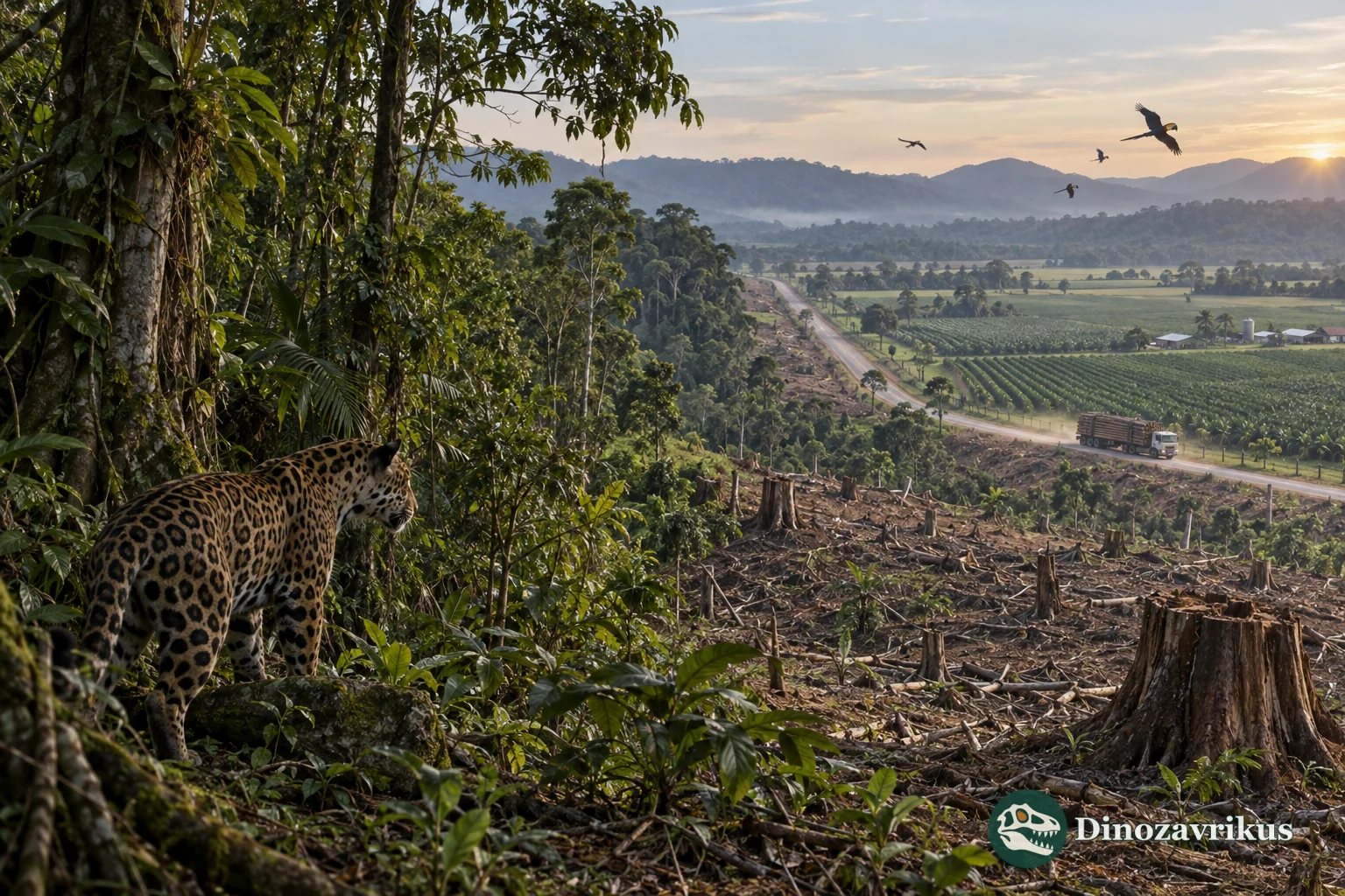 A threatened wild mammal in a fragmented forest landscape beside expanding farmland