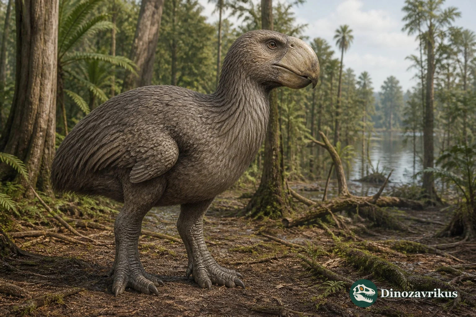 Gastornis reconstructed in a Palaeogene woodland