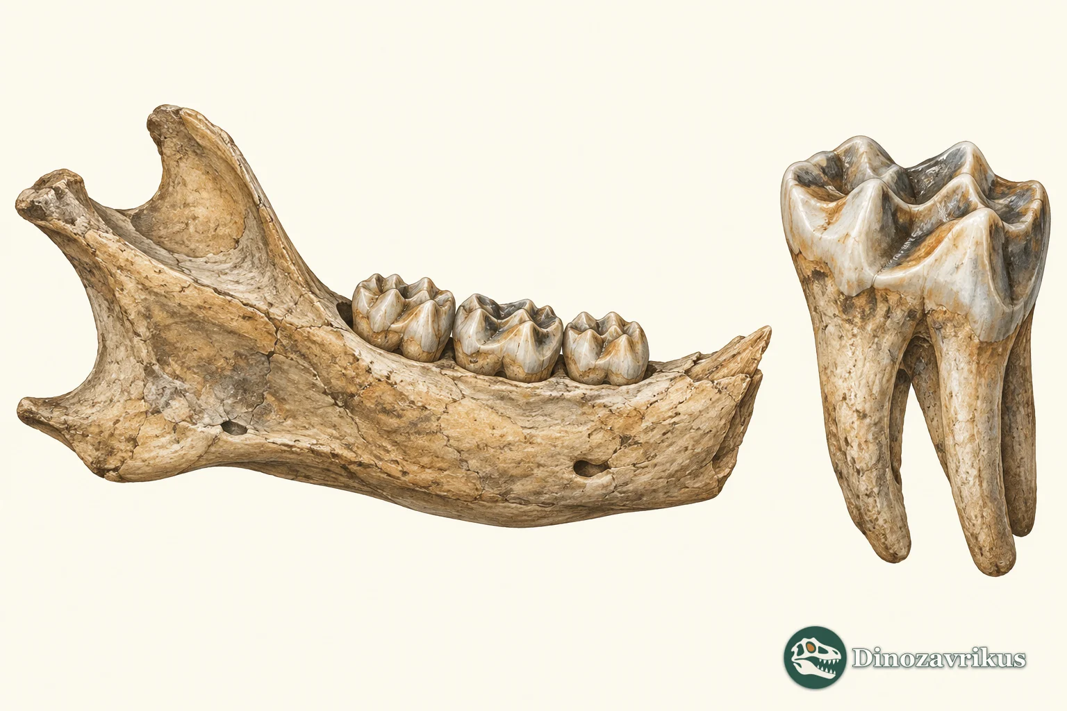 Conceptual fossil rodent jaw and enlarged molar