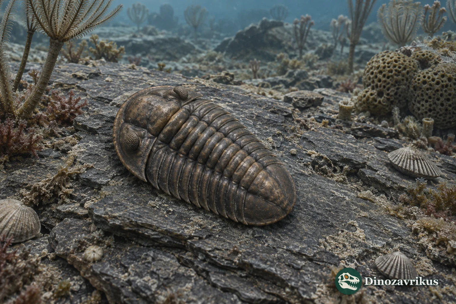 Silurian Proetus trilobite on a northern European marine seafloor