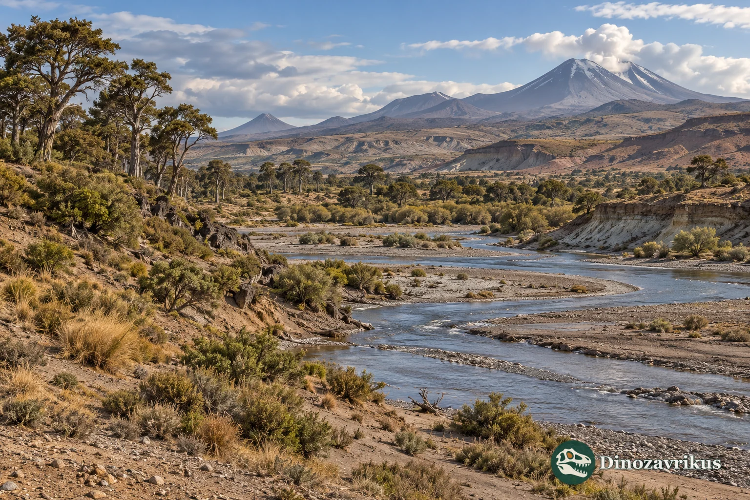 Imagined Miocene river-margin landscape in Patagonia