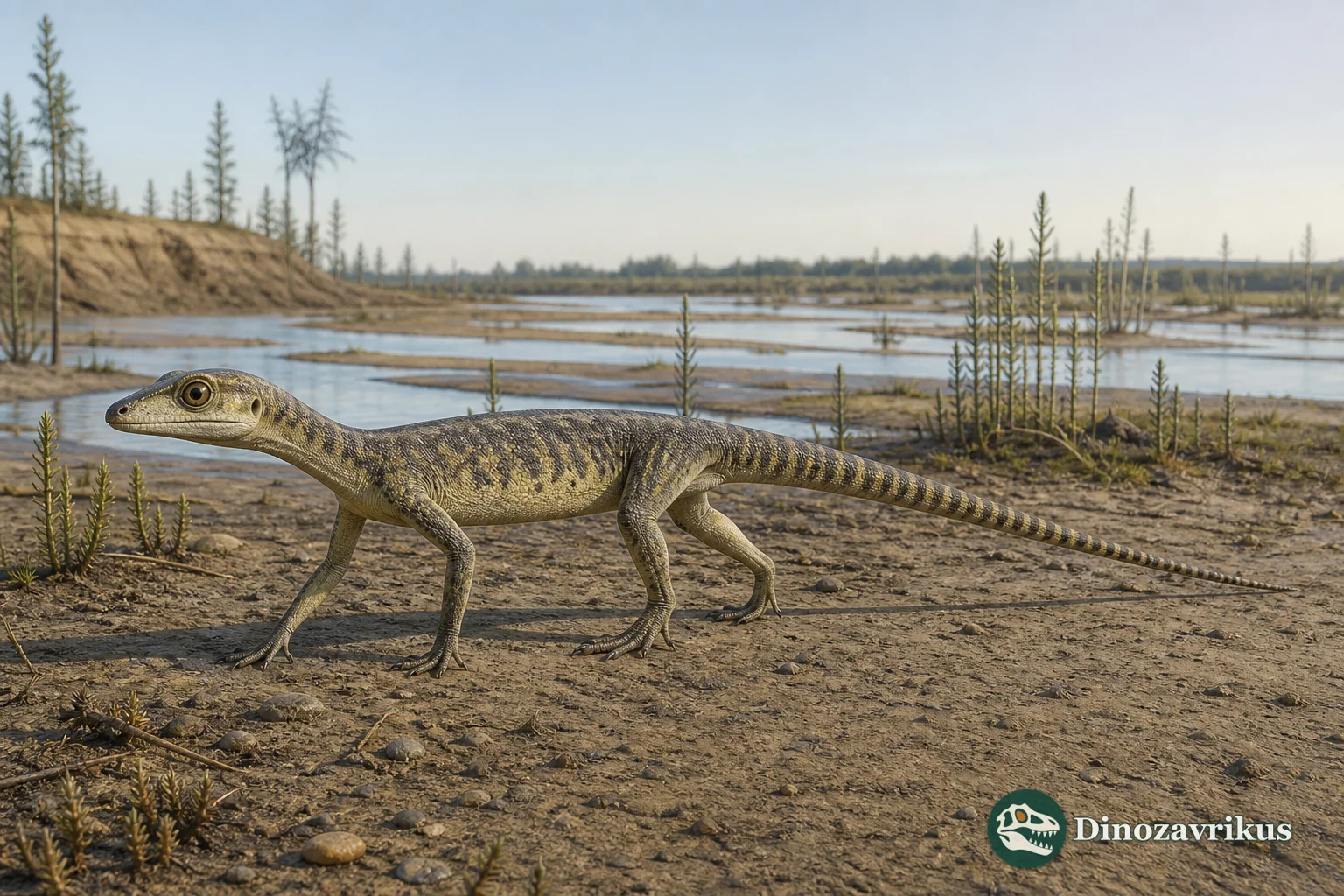 Prolacerta broomi crossing an Early Triassic floodplain in Gondwana