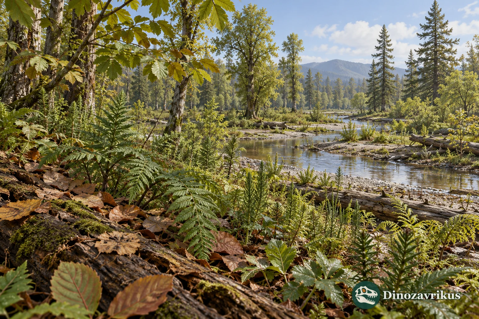 Generalized early Paleocene woodland and floodplain in western North America