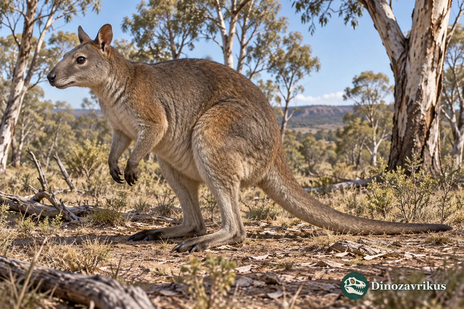 Artistic reconstruction of a giant rat-kangaroo Propleopus in ancient Australia