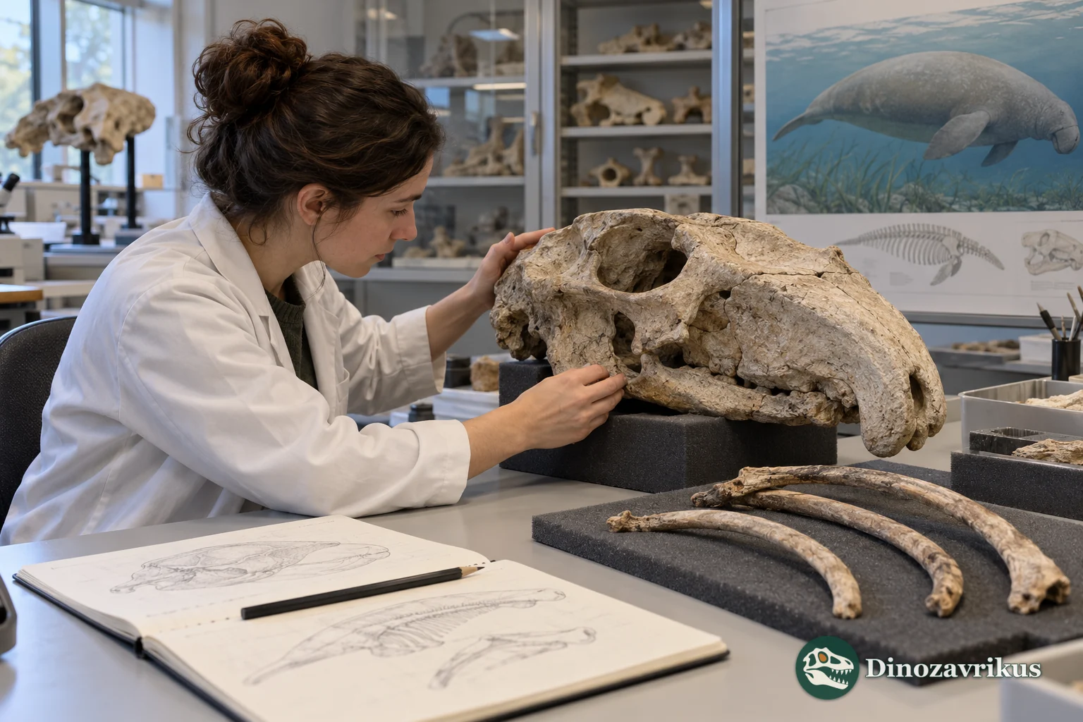 Illustrative museum study of an Eocene sea-cow skull and comparative anatomical notes