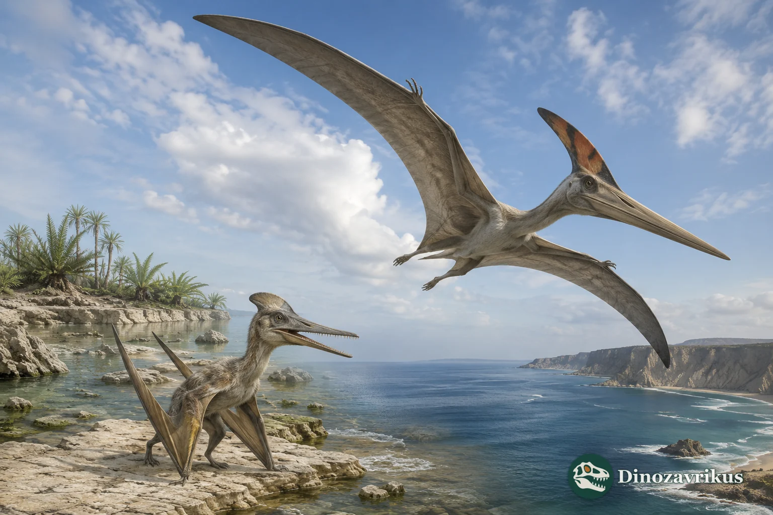 Pteranodon and Pterodactylus reconstructed side by side at different scales