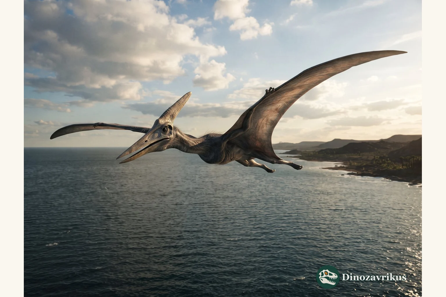 A fish-eating Pteranodon over a Cretaceous sea, one example of pterosaur feeding diversity