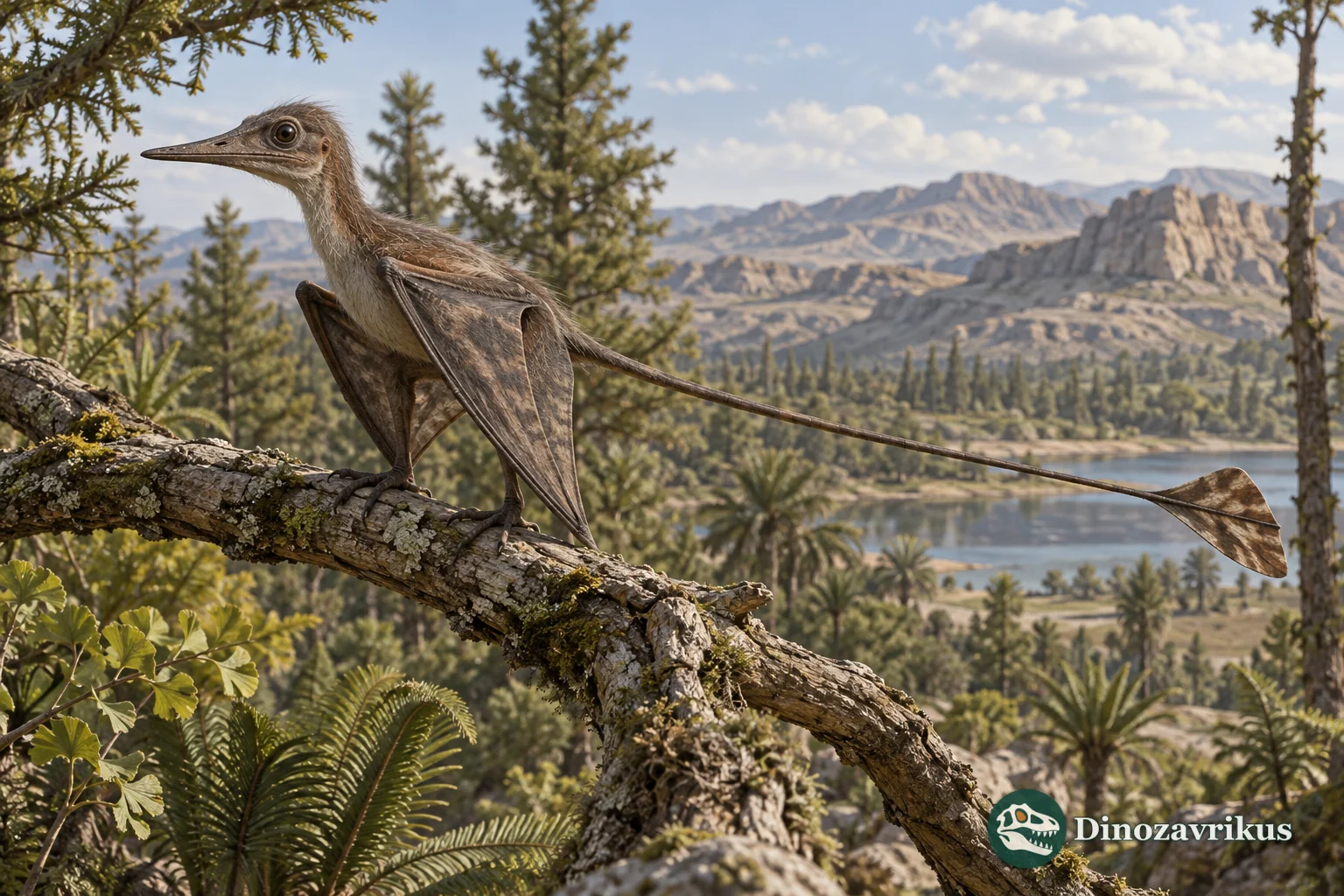 A small long-tailed Sordes pterosaur with fine filamentous body covering