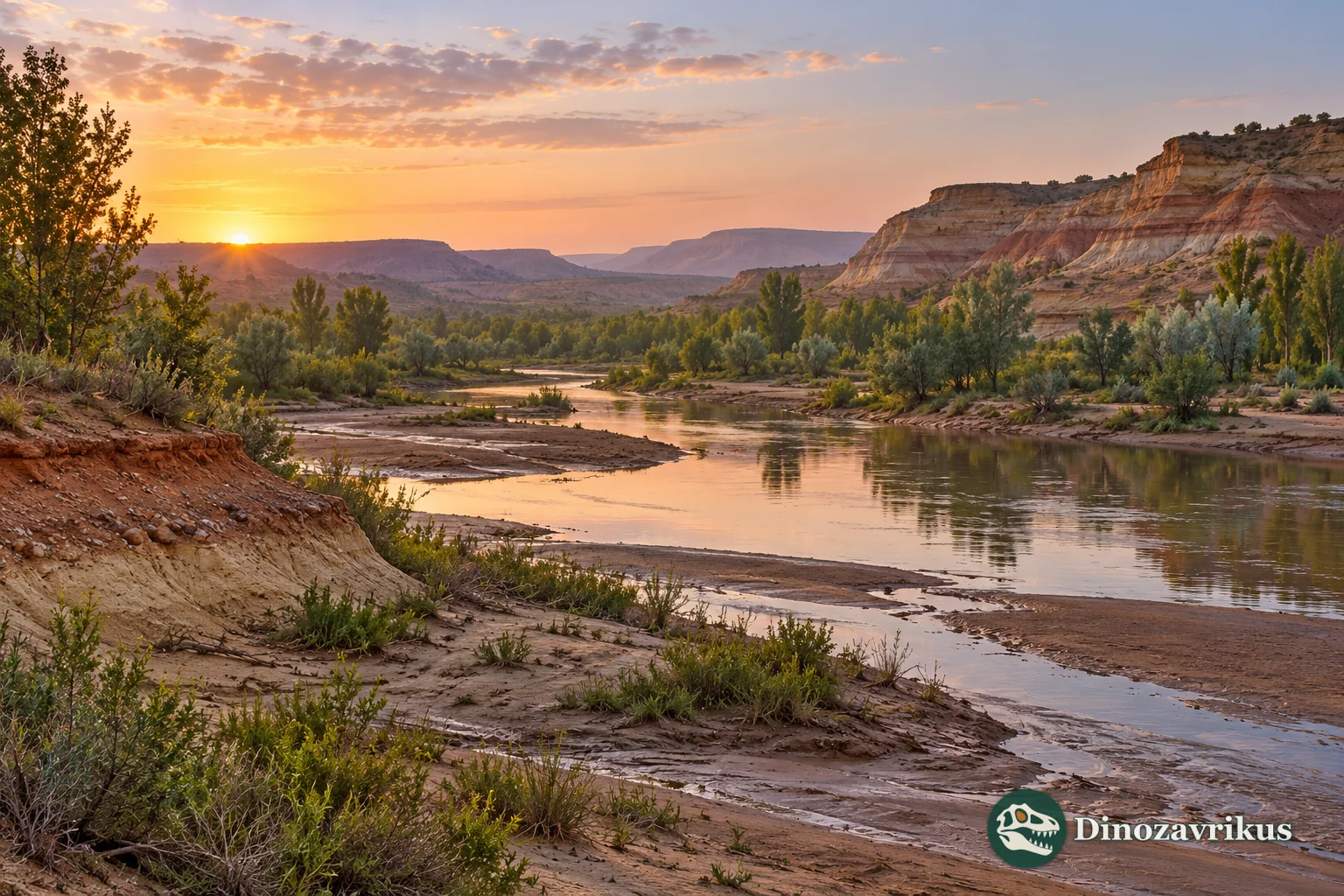 Artistic reconstruction of an early Paleocene river plain