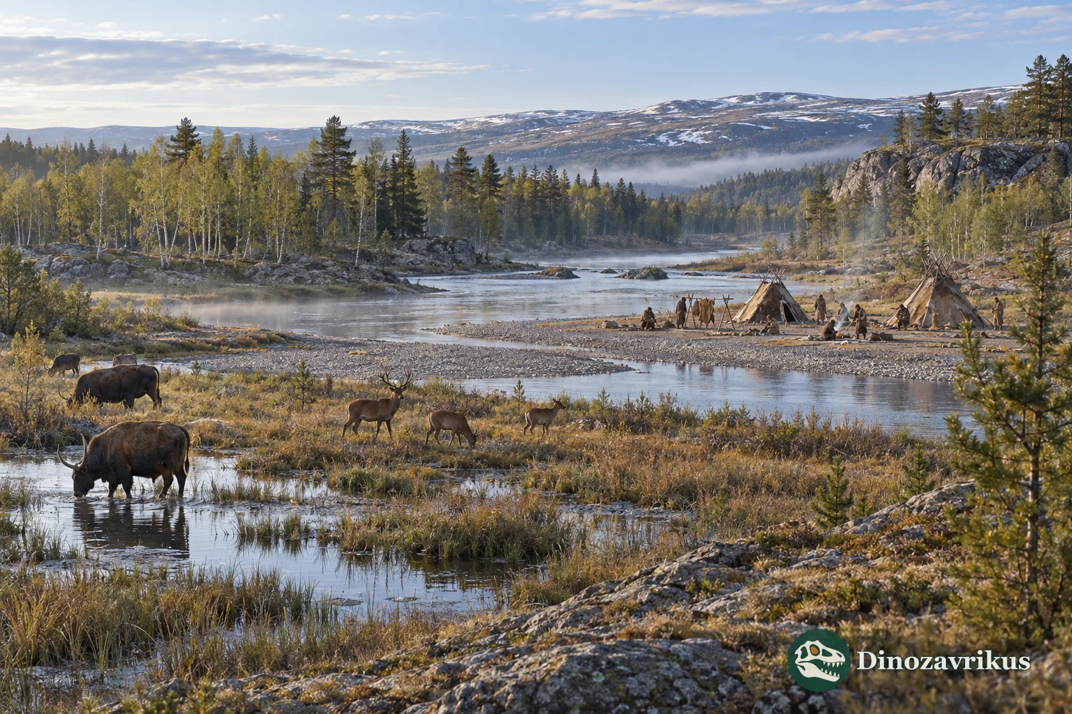 Early Holocene river terrace with a seasonal human camp and recovering forest