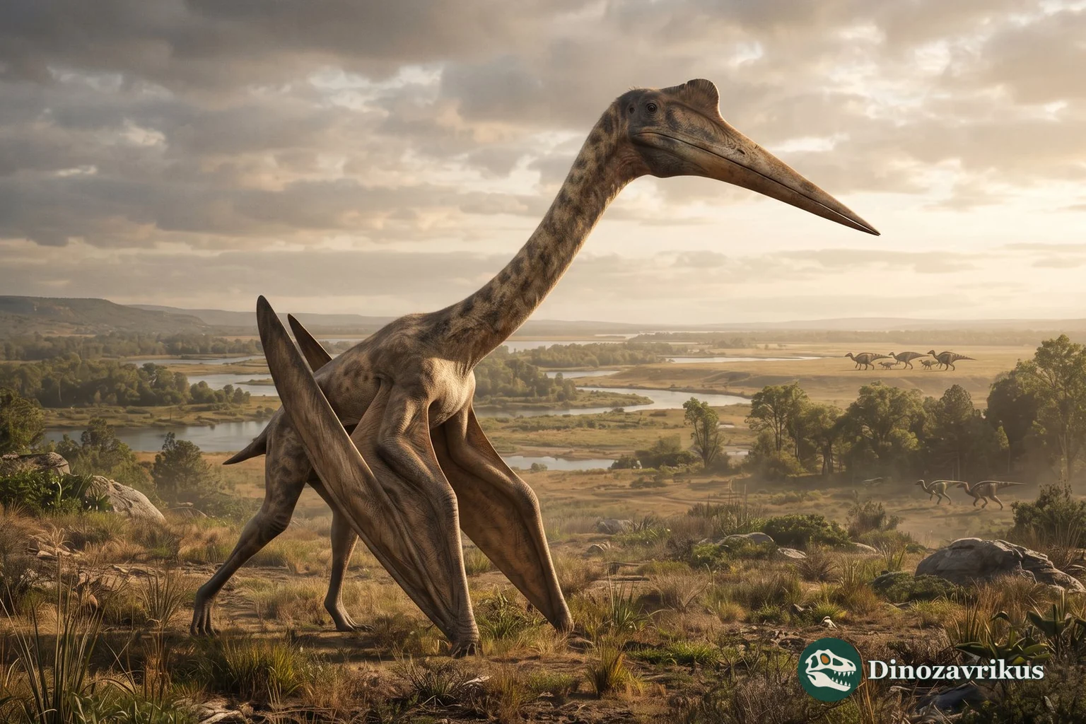 Reconstruction of Quetzalcoatlus walking across a Late Cretaceous floodplain