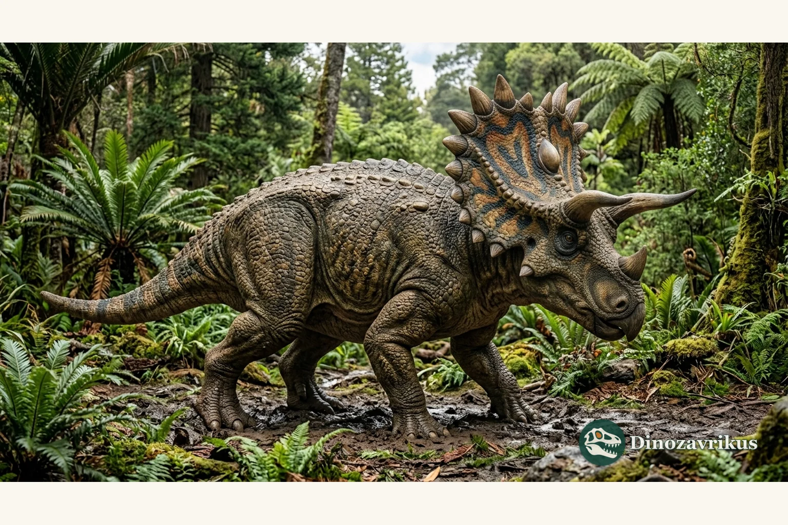 Illustrative reconstruction of Regaliceratops in Late Cretaceous Alberta