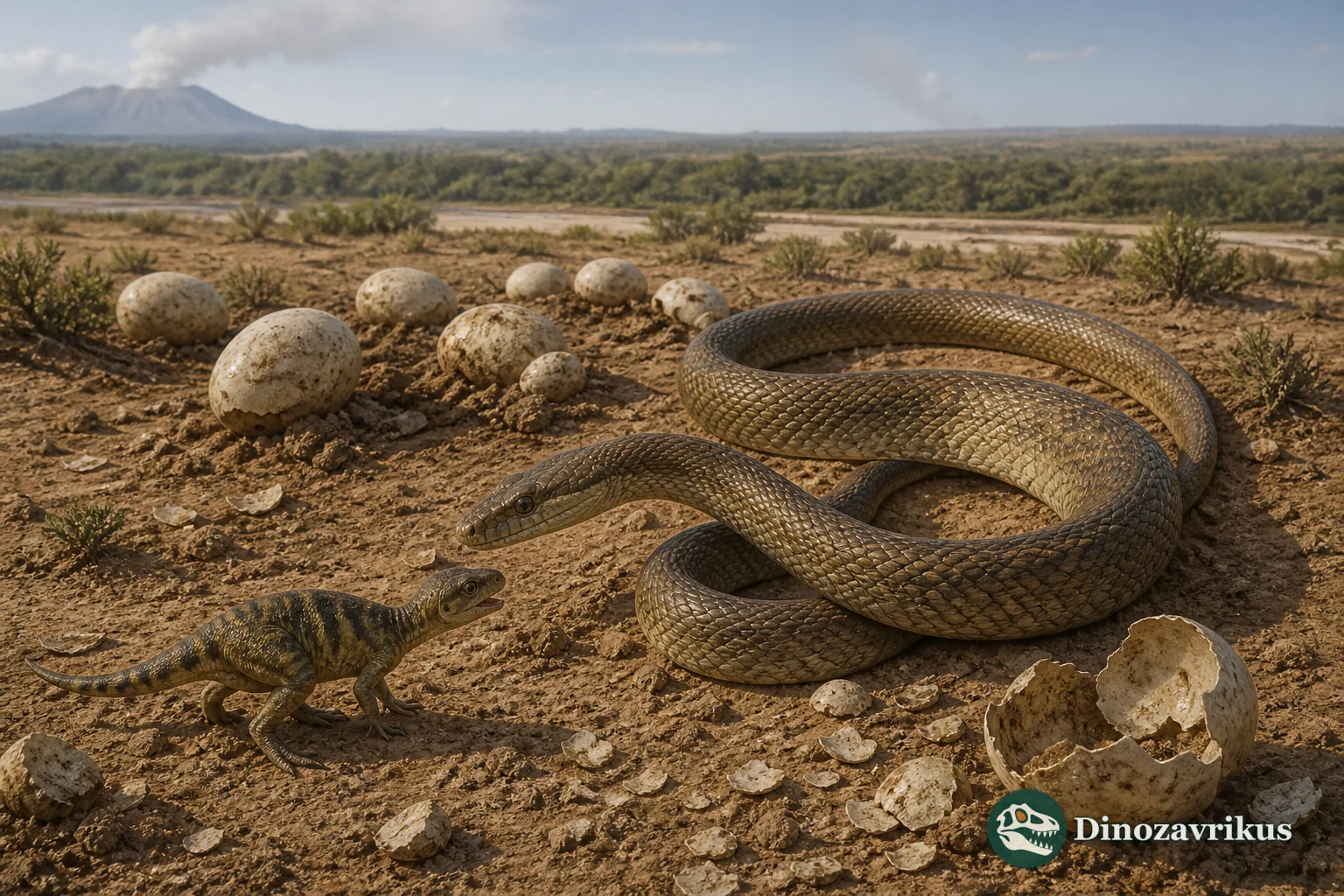 Sanajeh indicus beside sauropod eggs in a late Cretaceous nesting area in India