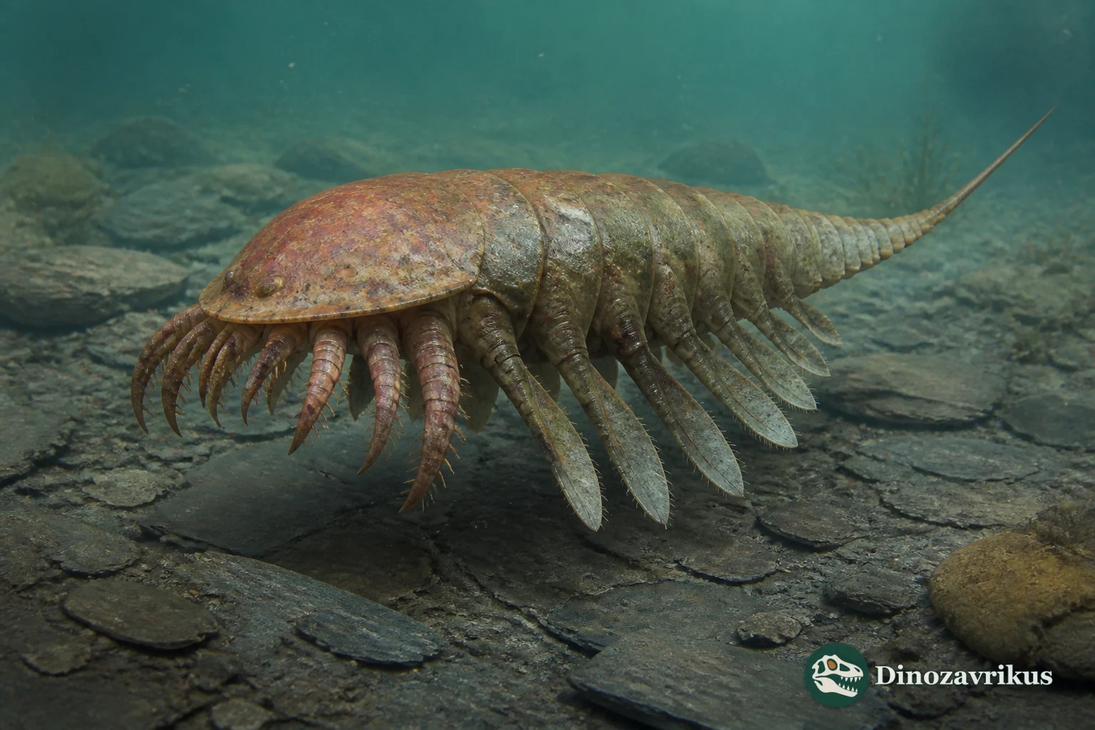 Sanctacaris walking across the Burgess Shale seafloor with spiny front limbs