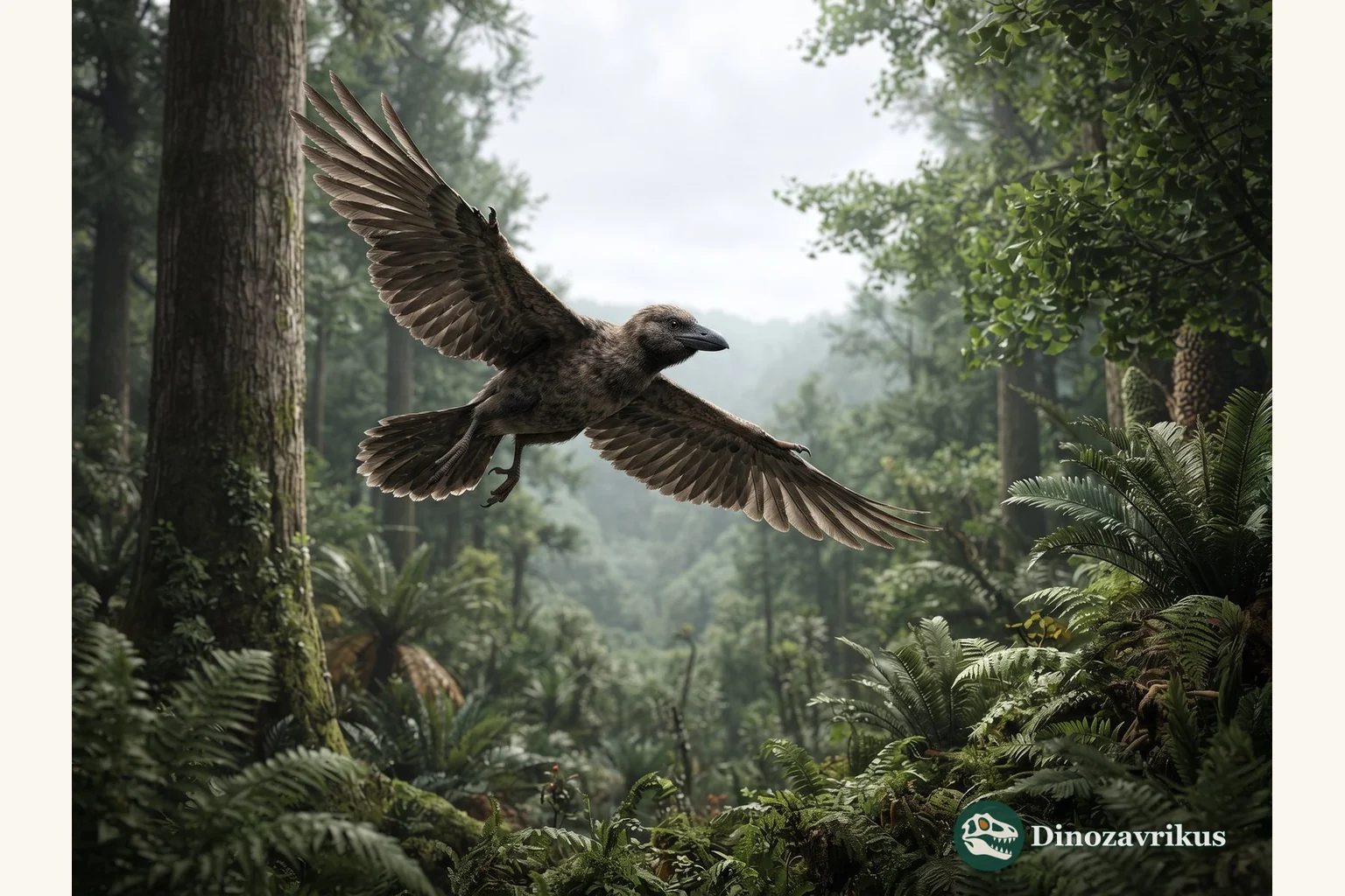 Sapeornis gliding above an Early Cretaceous Jehol forest