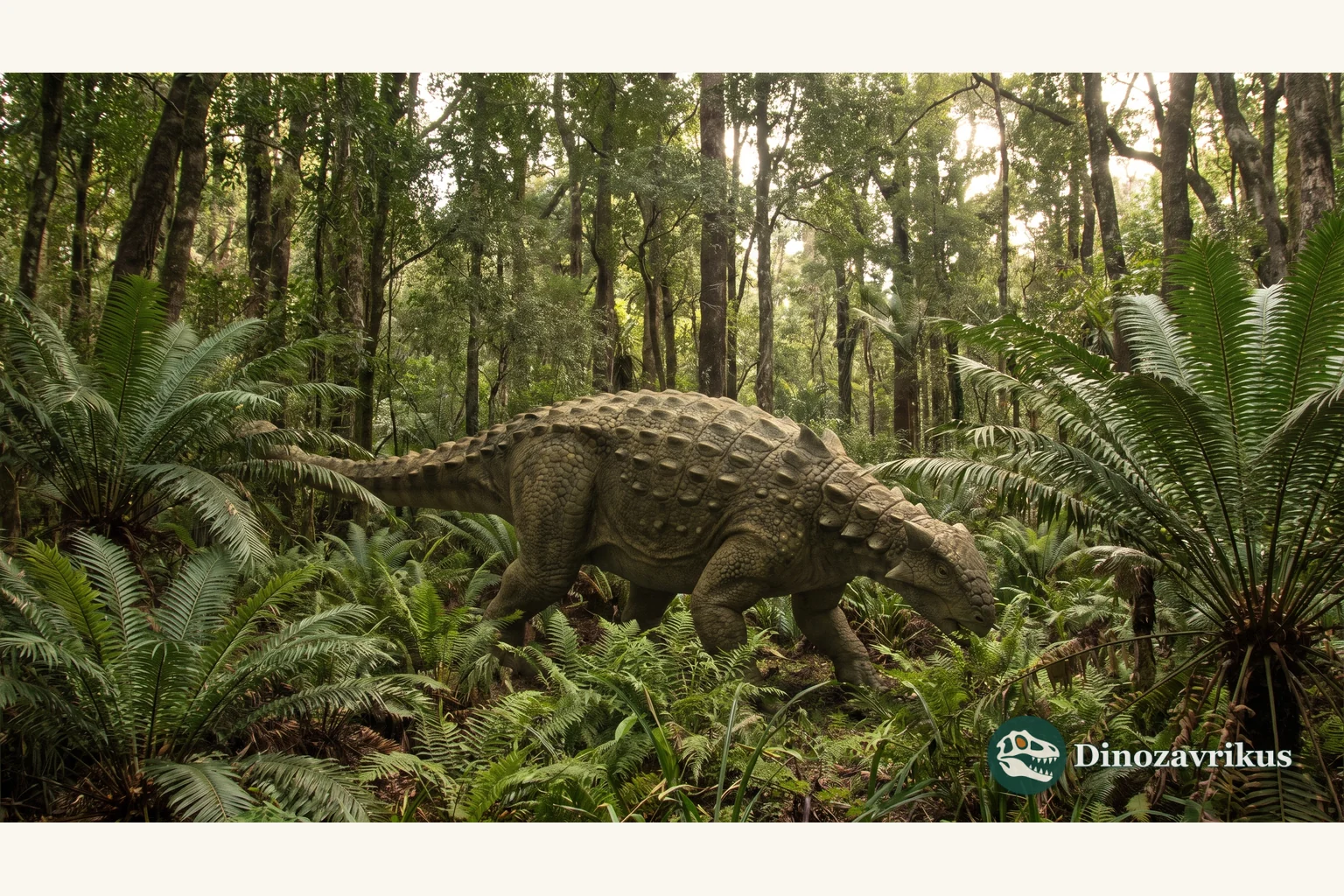 Scientific reconstruction of Sarmientosaurus in a Cretaceous Patagonian landscape