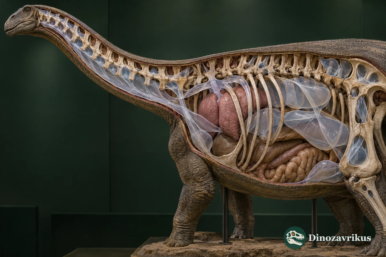 Museum model of sauropod lungs and inferred air sacs