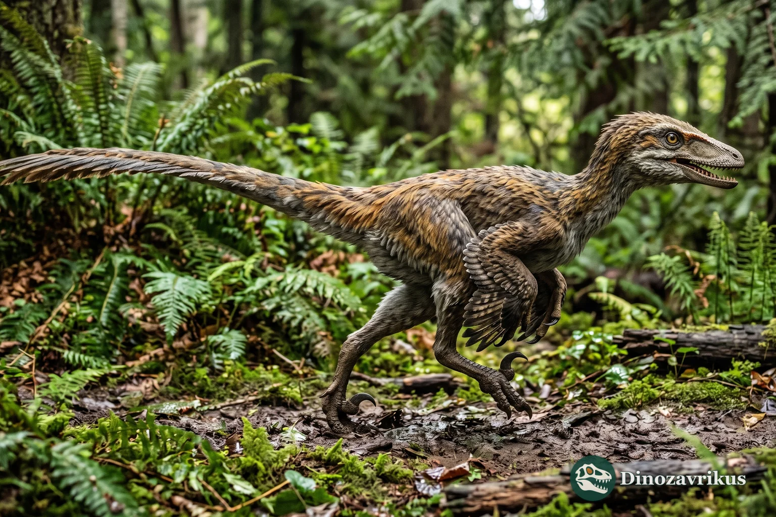 Feathered reconstruction of Saurornitholestes in Late Cretaceous North America