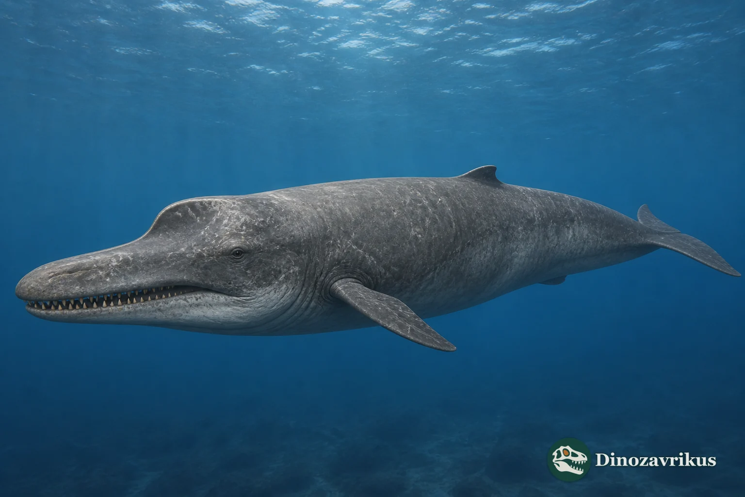 Scaldicetus, a large-toothed Miocene sperm whale surfacing in a temperate sea