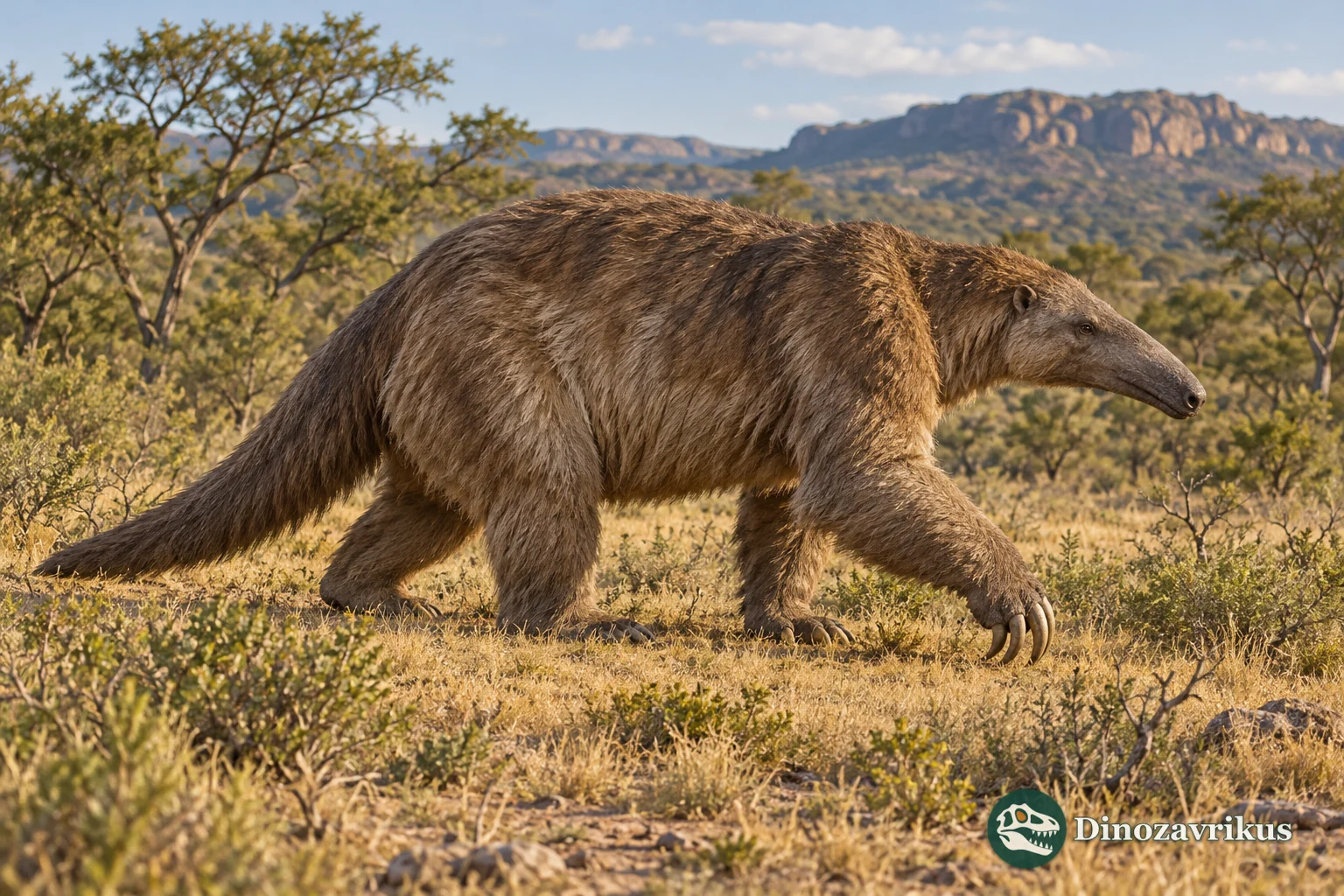 Artistic reconstruction of a Scelidodon ground sloth in Pleistocene South America