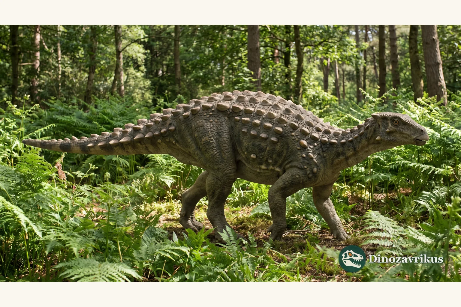 Scientific reconstruction of Scelidosaurus harrisonii on a coastal plain in Early Jurassic Dorset