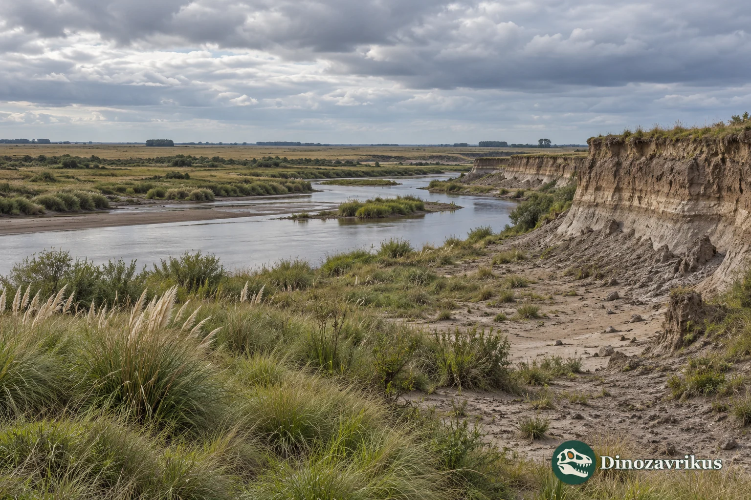 Interpretive Argentine Pampas river landscape