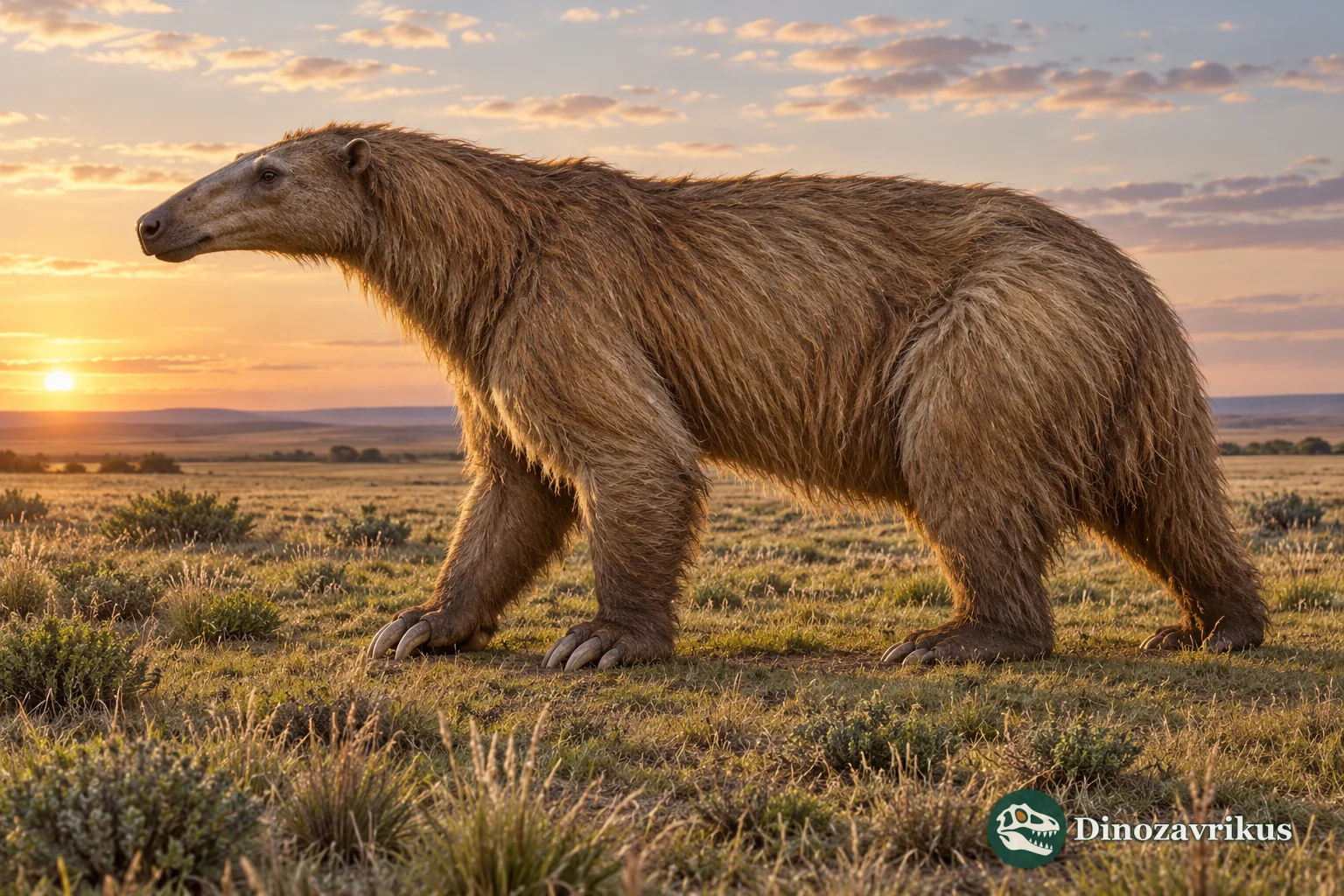 Artistic reconstruction of Scelidotherium on a Pleistocene Argentine grassland