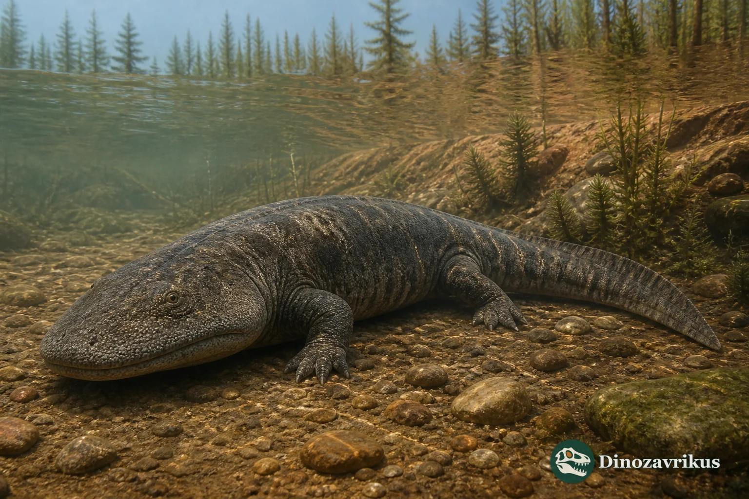 Sclerothorax hypselonotus moving across a shallow Early Triassic lake margin