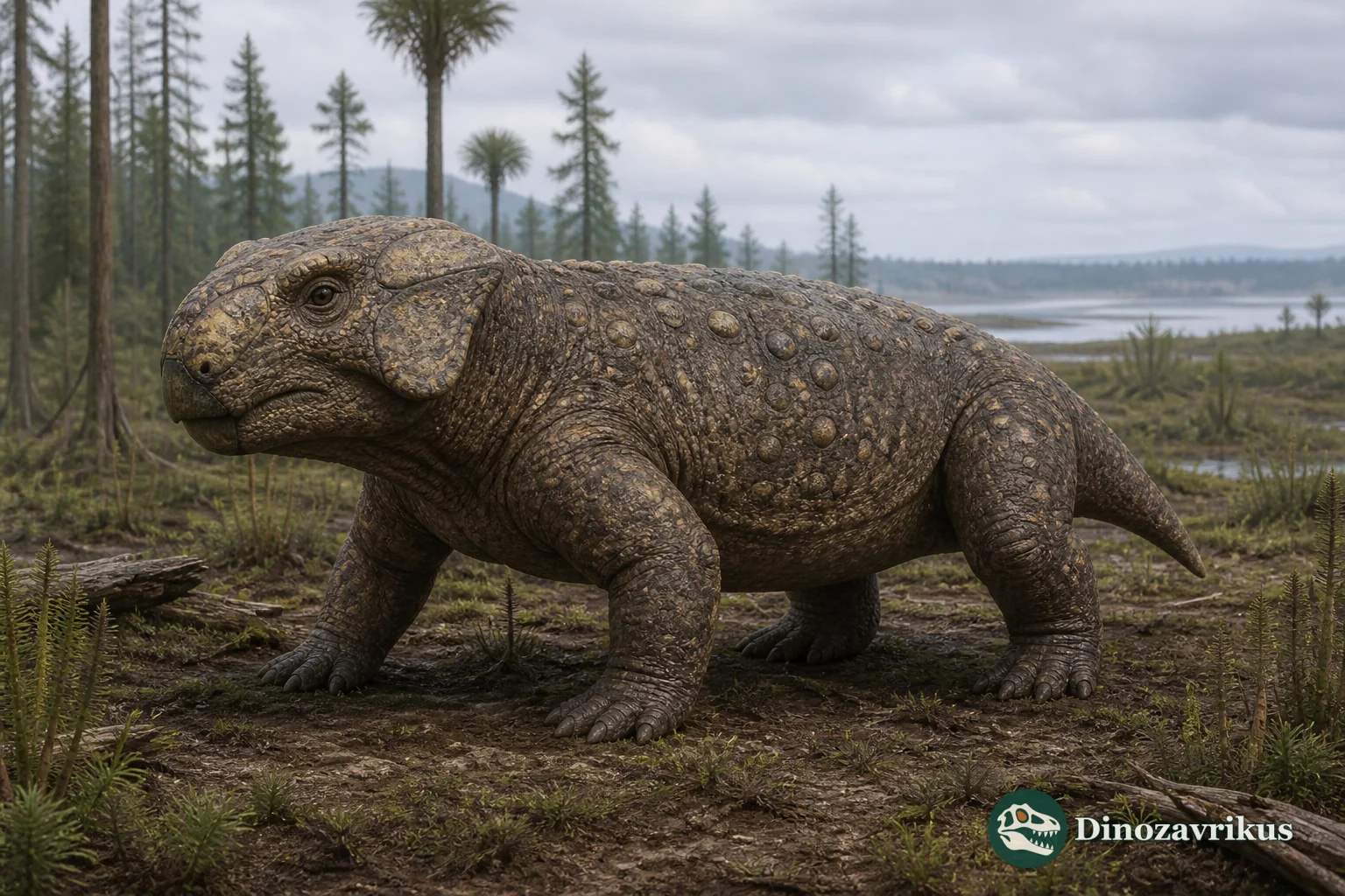 Scutosaurus on a river floodplain in Late Permian northern Russia