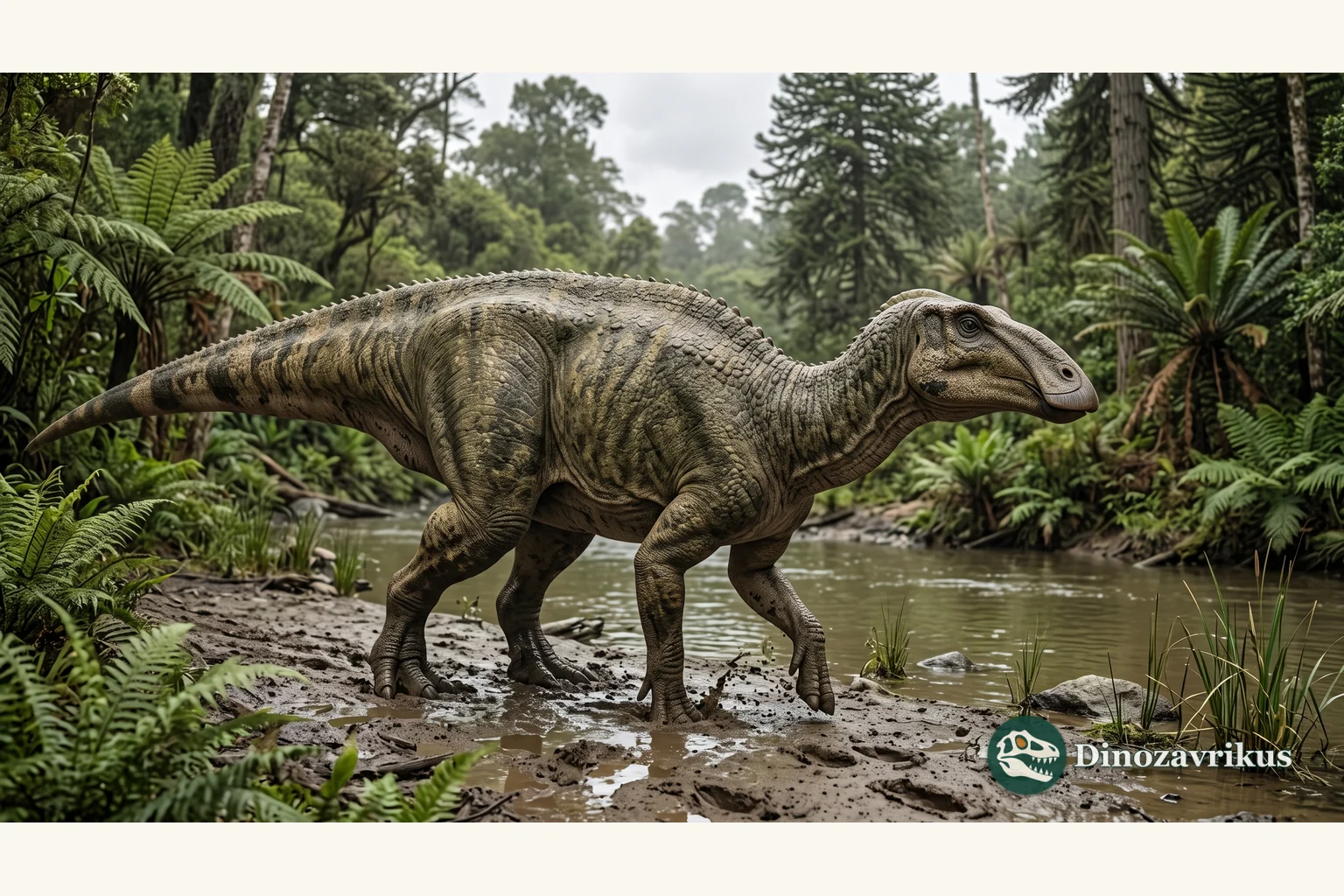 Scientific reconstruction of Secernosaurus koerneri on a Late Cretaceous floodplain in Patagonia