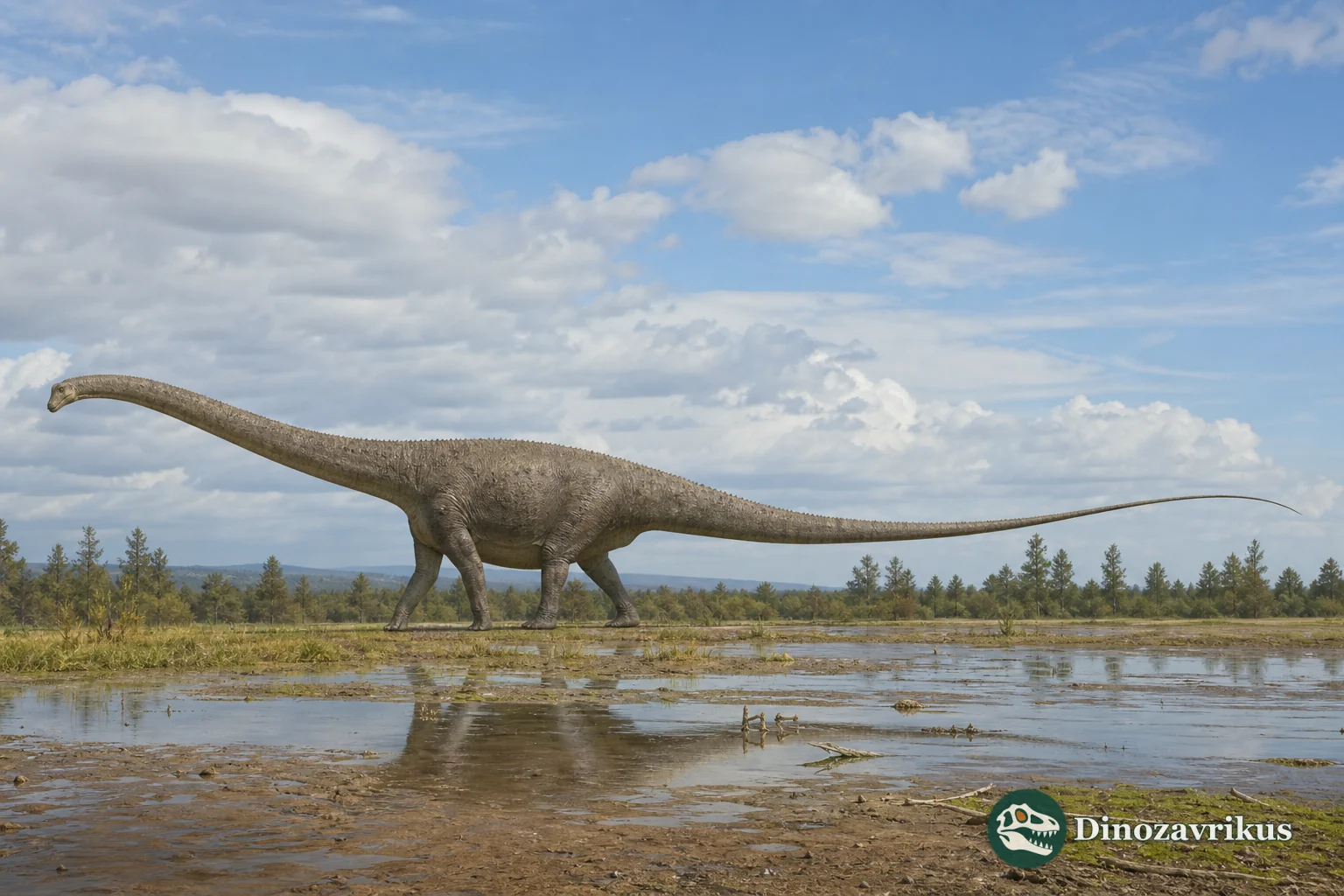 Diplodocus hallorum, historically called Seismosaurus, on a Late Jurassic floodplain