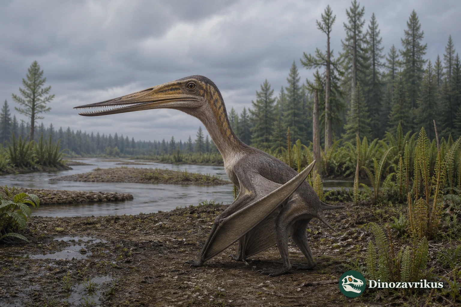 Serradraco reconstructed above an Early Cretaceous river plain