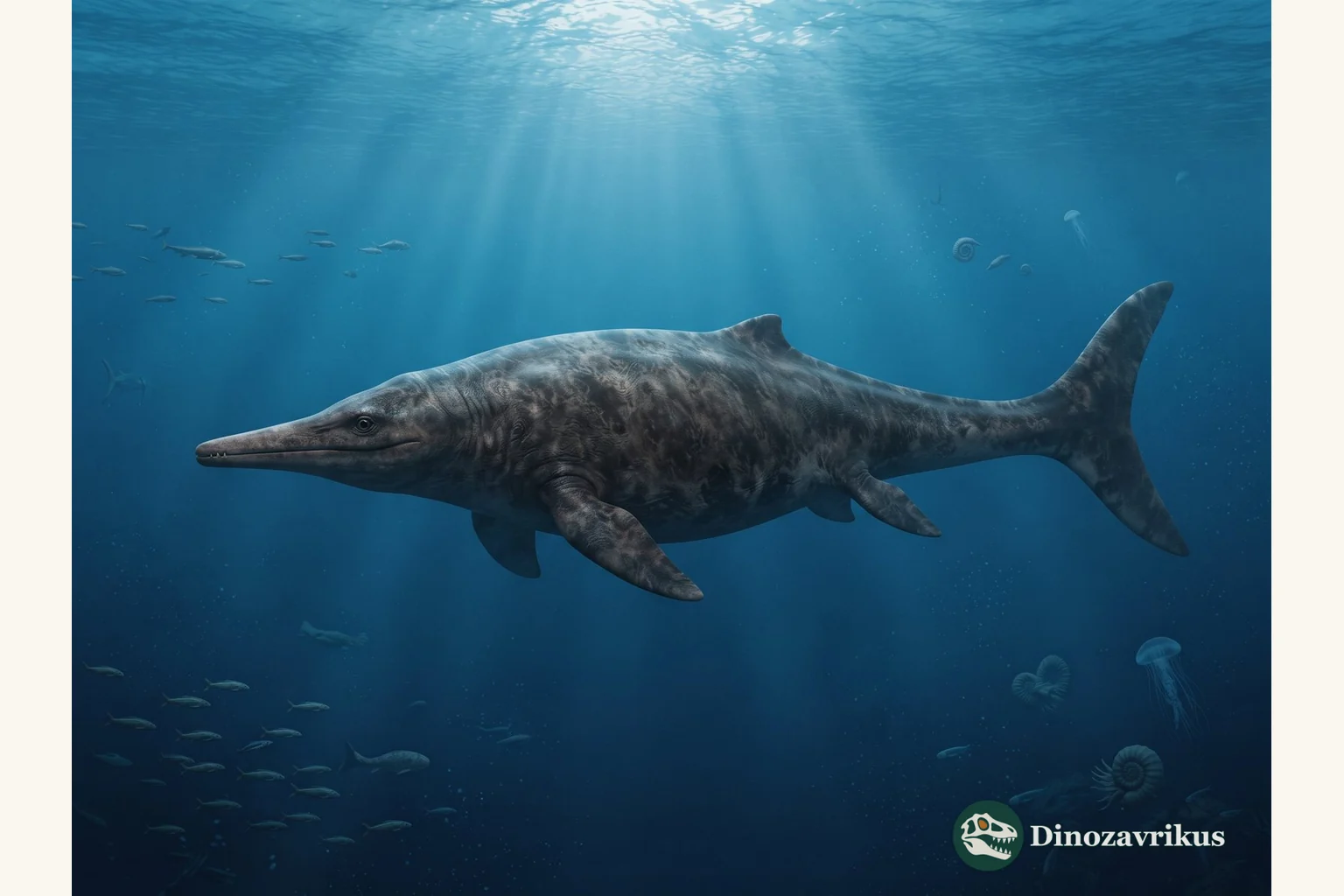 Shastasaurus swimming through a Late Triassic marine environment