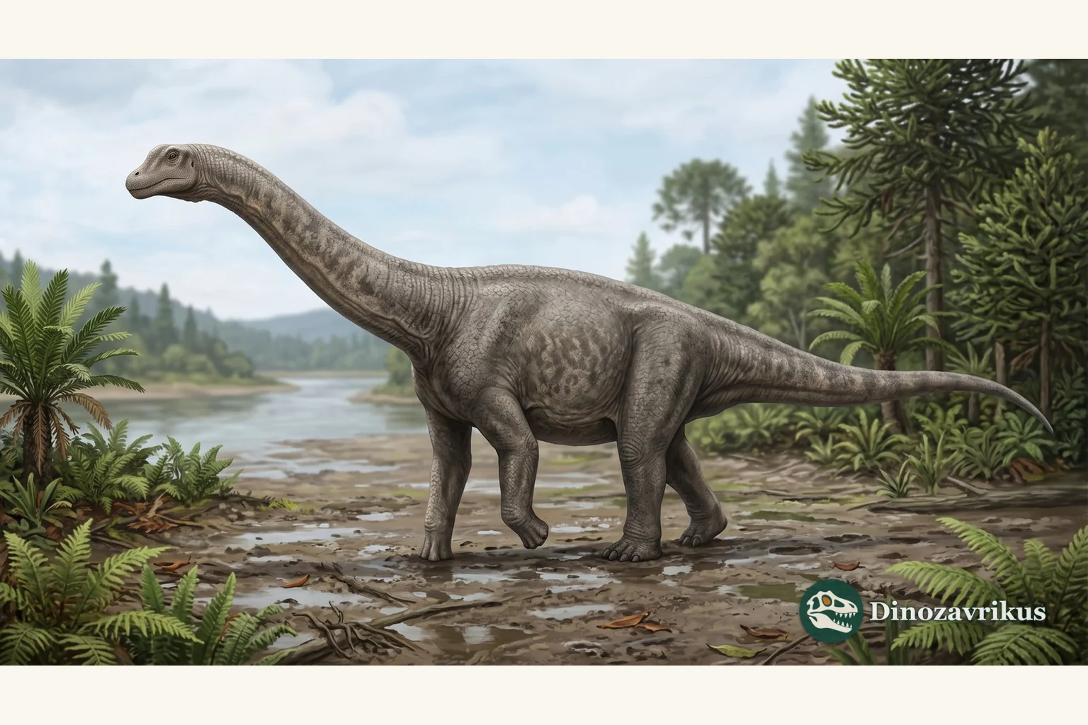 Illustrative reconstruction of Sibirotitan astrosacralis in an Early Cretaceous landscape of Siberia