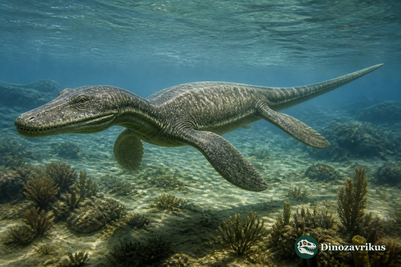 Simosaurus swimming in a Middle Triassic marine environment
